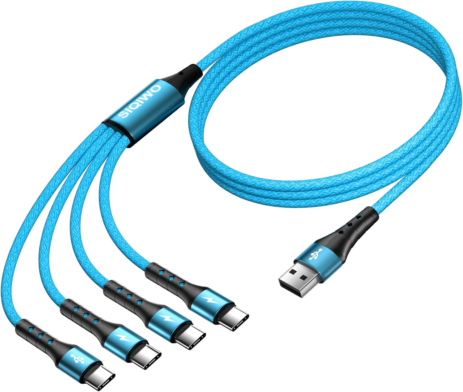 SIQIWO Multi USB C Cable Fast Charging, [1.2M/QC 3.0/3A] USB C Splitter Cable, 4 in 1 Charger Cord with 4 Type C Ports, for Iphone 17/16/15 Series, Ipad Air/Pro, Samsung Galaxy S25, Pixel, Sony, PS5