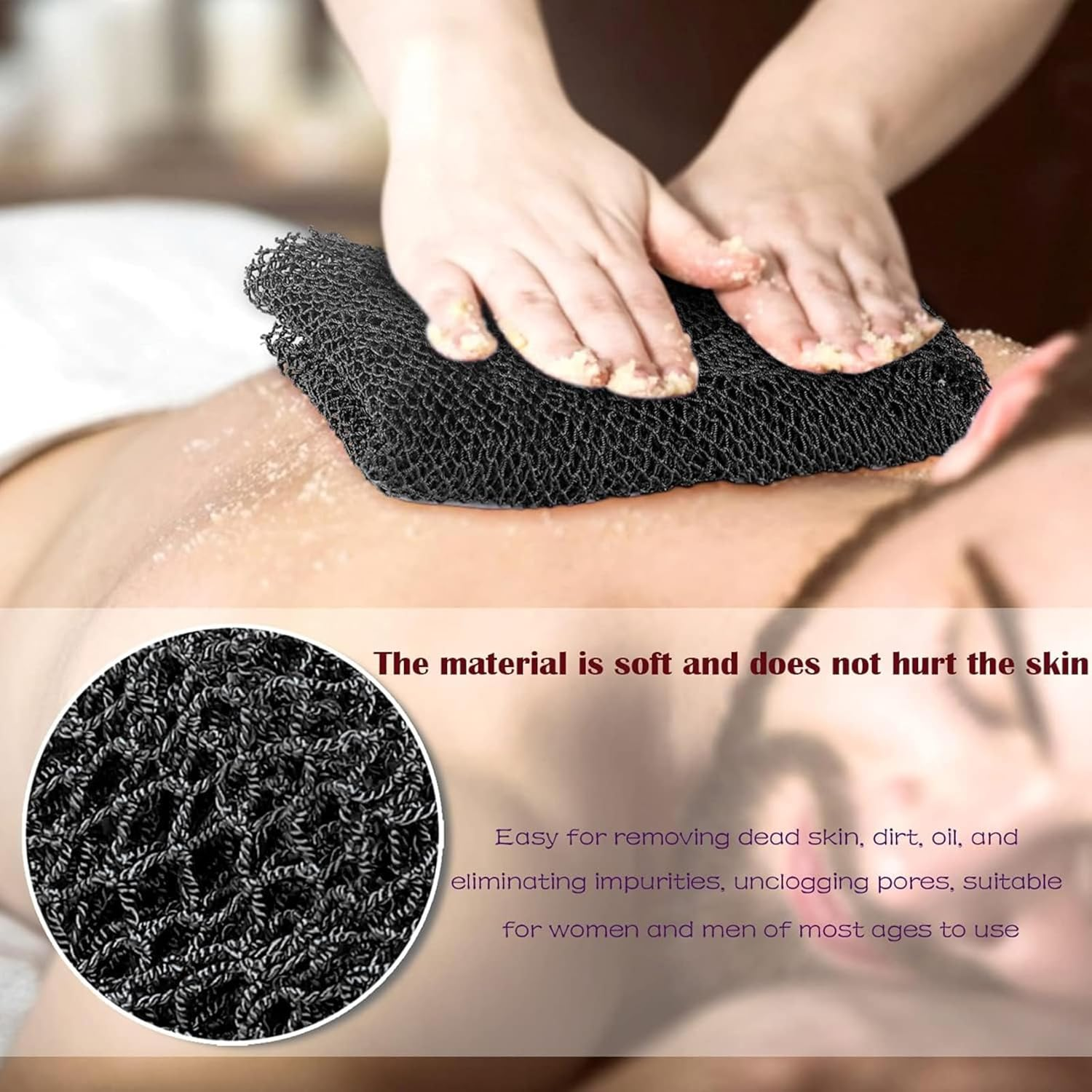 African Net Sponge with Exfoliating Knots - Exfoliating Scrubber for All Skin Types, Bath Sponge for Face & Body, Travel Portable, Durable, Gentle Exfoliation, Bath and Shower Essential, Body Exfoliator Sponge (Black) image number 5