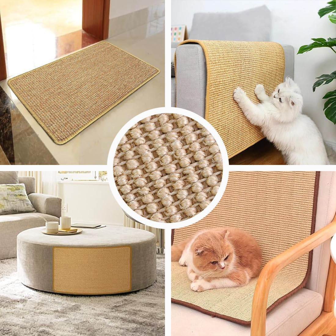 Aililong Cat Scratching Mat, Natural Sisal Mat, 40 X 60 Cm, Non-Slip and Wear-Resistant Corner Scratching Mat, Cat Scratching Floor, Sisal Rug, Original Colour image number 6