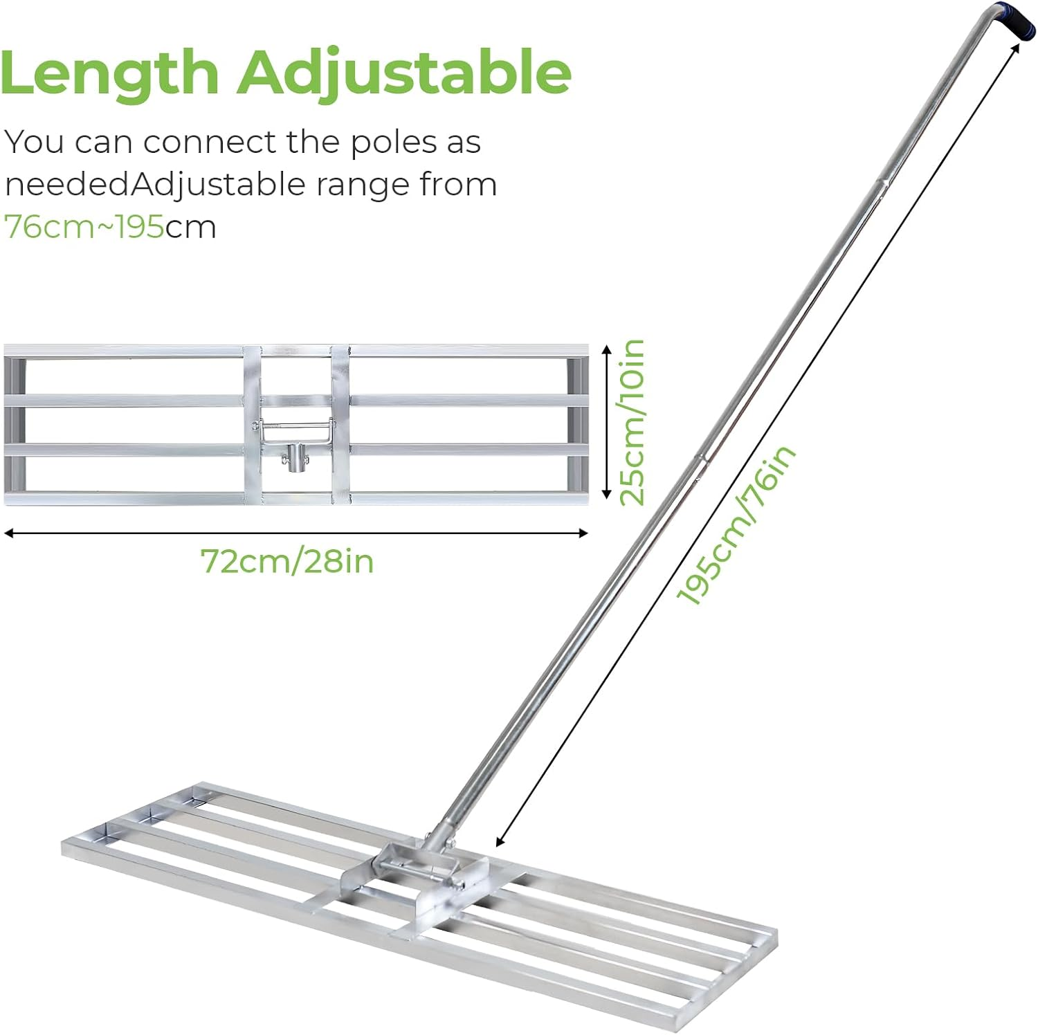 Stansom Lawn Leveling Rake 72X25CM Stainless Steel Lawn Leveler with Adjustable Handle, Heavy Duty Lawn Leveling Tool for Garden Yard image number 4