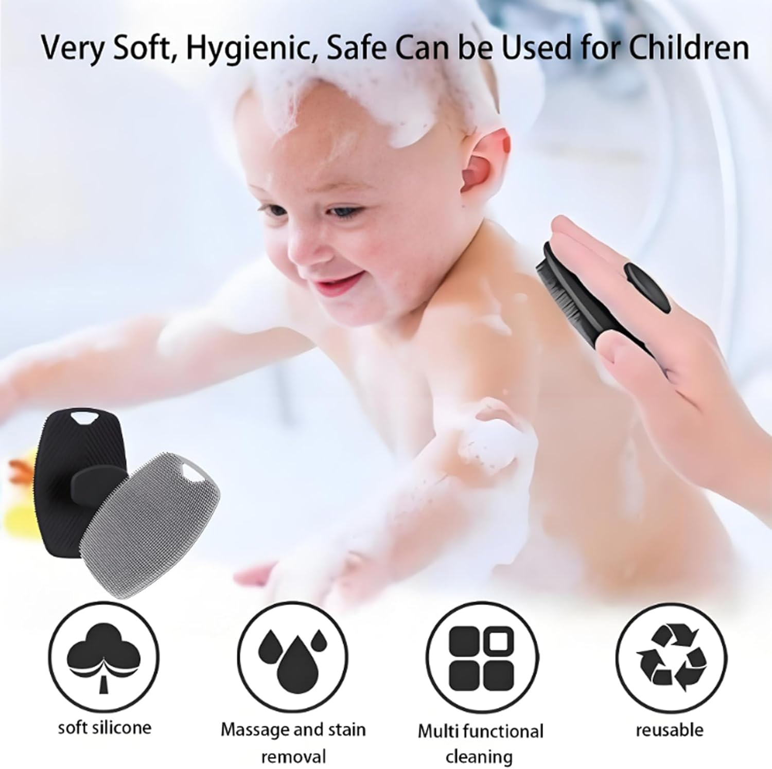 Silicone Body Scrubber Set, 2-Pack, Shower Exfoliating Brush with No-Slip Handle, Black image number 1