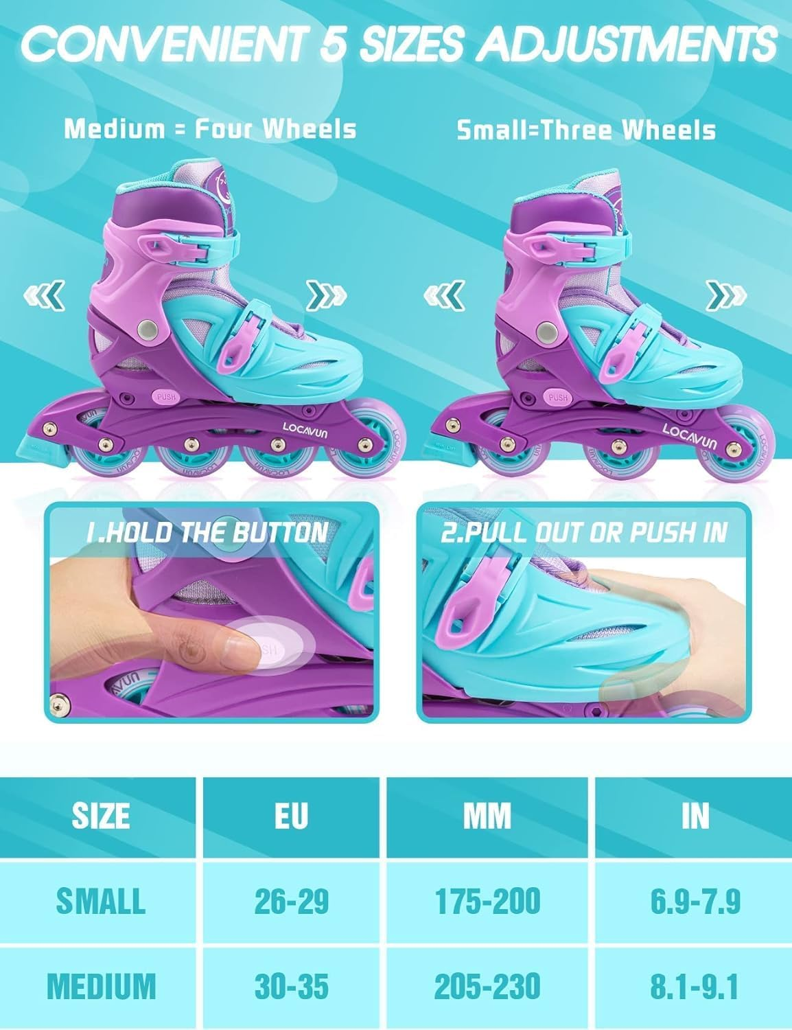 Children'S Roller Skates for Girls, Adjustable 4 Sizes Inline Roller Skates Quad with Luminous Wheels for Children Girls image number 1