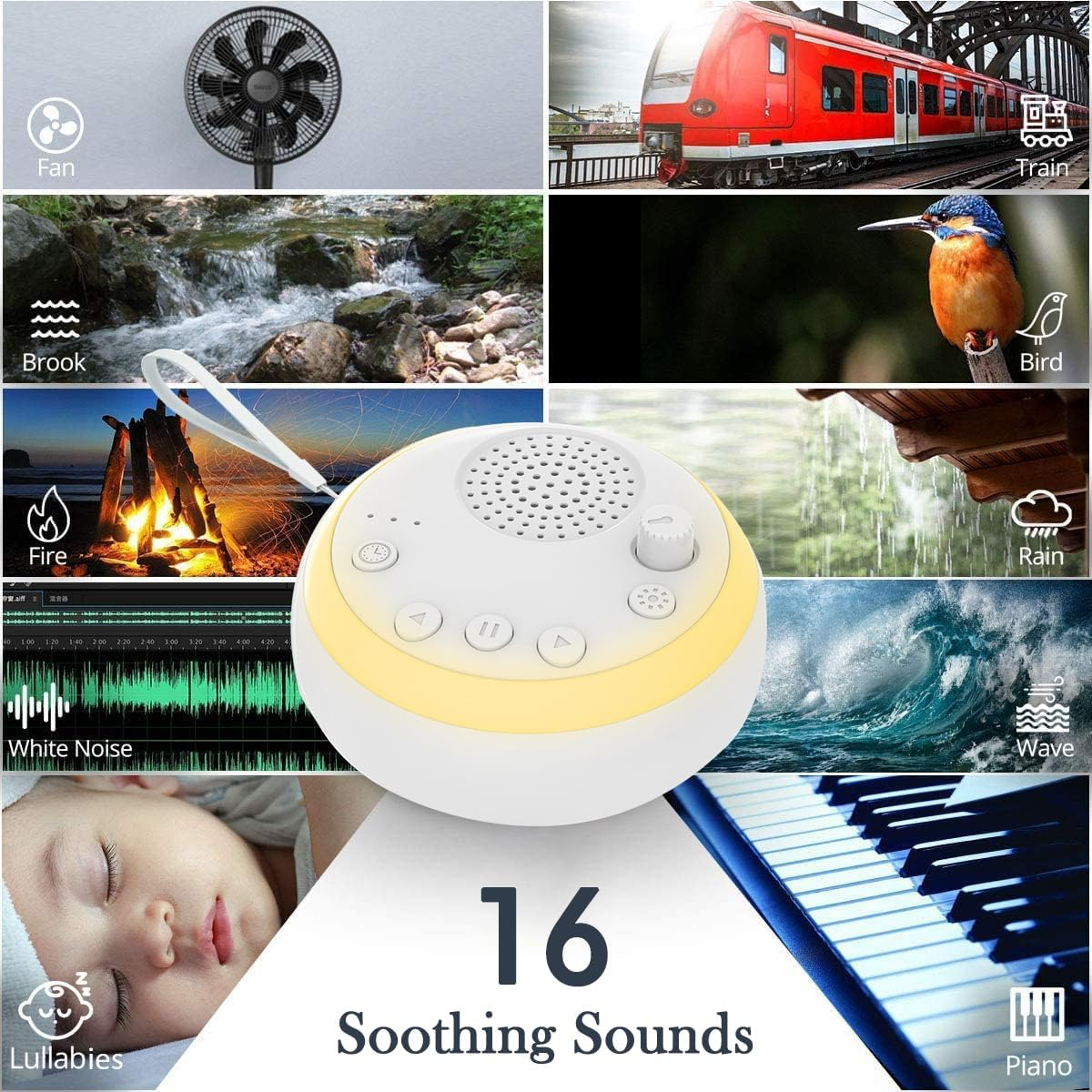 White Noise Machine - Portable Sound Machine & Night Light for Baby Adult, 16 Soothing Sound, Noise Canceling for Office & Sleeping, Sound Therapy for Home, Travel, Meditation, Registry Gift image number 4