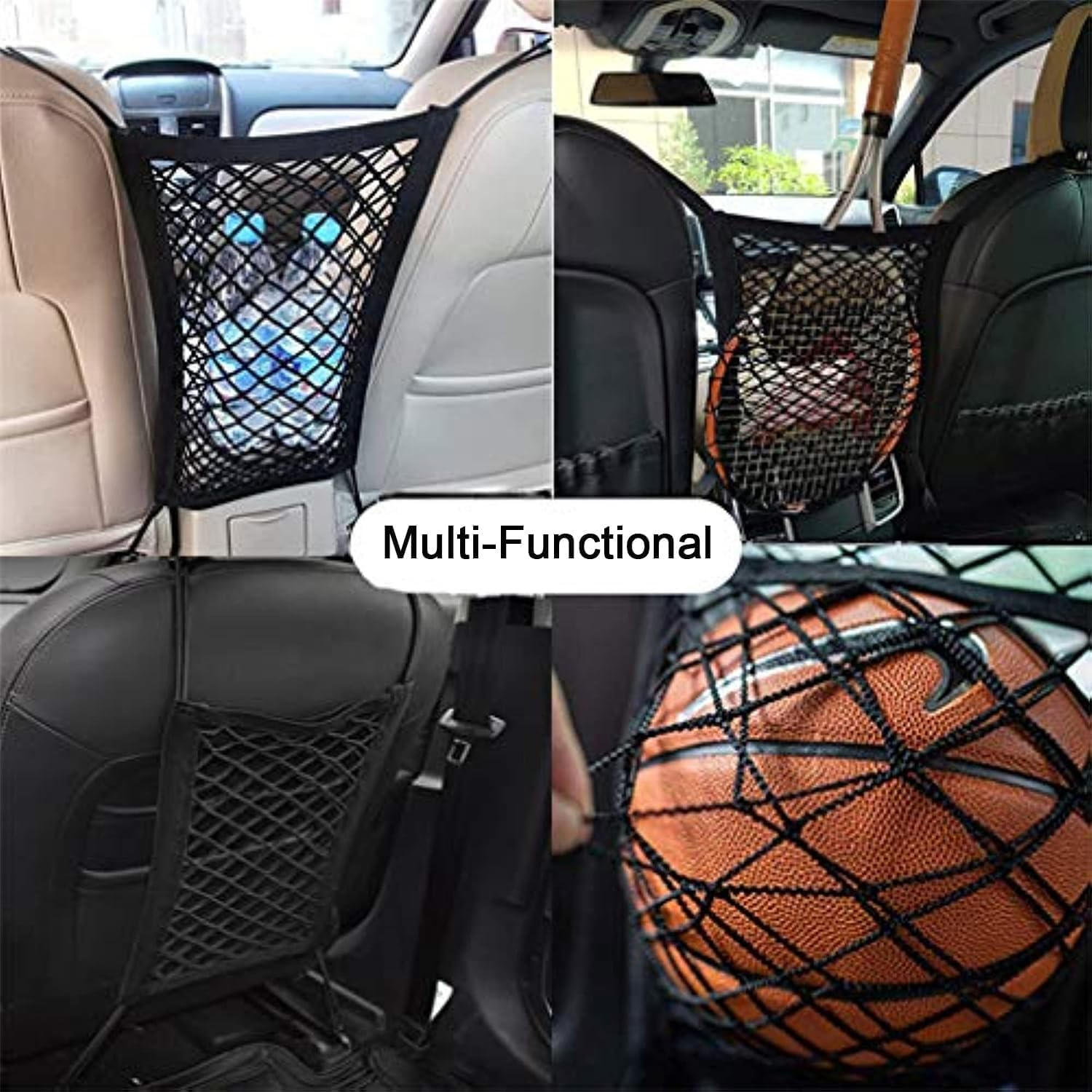 Car Seat Mesh Tidy Storage Net, 1Pc Dog Car Net Barrier with with 4 Hooks, Pet Safety Barrier Vehicle Mesh Organizer Seat Back Net, Dog Barrier Disturb Stopper Storage Pouch image number 3