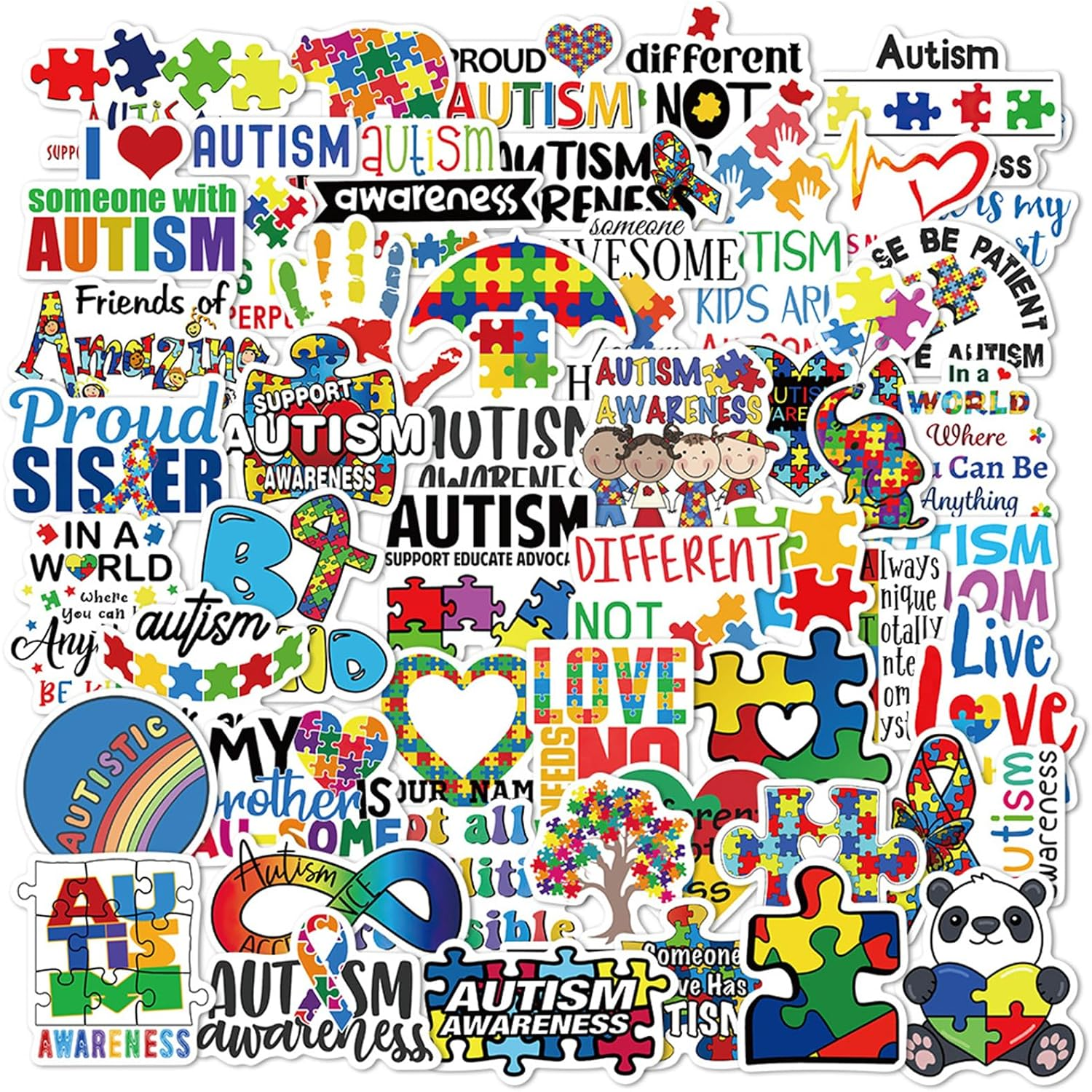 Autism Awareness Stickers 50 Pcs, Vinyl Merch, Waterproof Sticker Pack for Water Bottle, Laptop, Adult Teen Kids image number 5