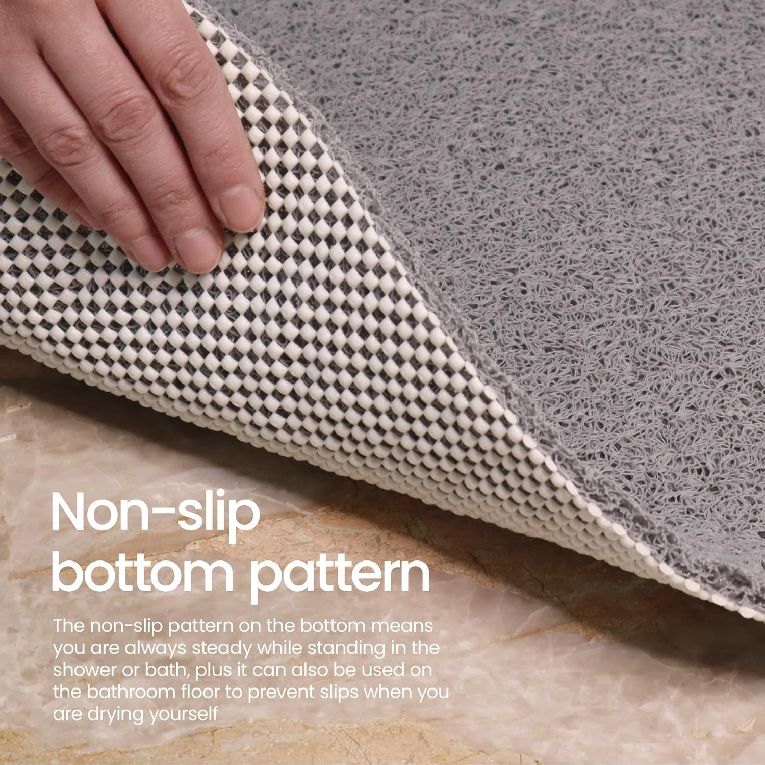 White Magic Non-Slip Shower Mat Square, 53X53 Cm, Anti-Slip, Fast Drying, 100% Water Flow, Durable & Machine Washable &ndash; Ideal for Small Showers, Bathtubs, Bathrooms, and Boats (Platnium)