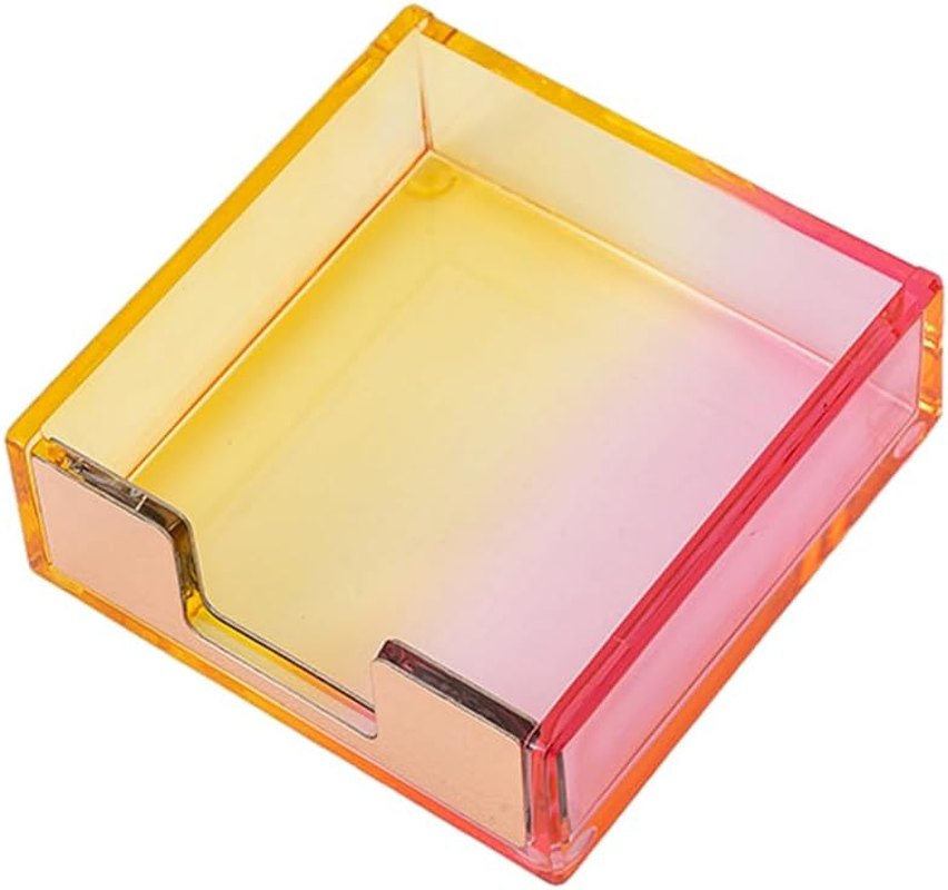 AIMALL Transparent Acrylic Rose Gold Note Holder, Marble Desktop Storage Box for Office Supplies, Memo Pads, and Small Item Organisation, 3.74 X 3.93 X 1.18 Inch