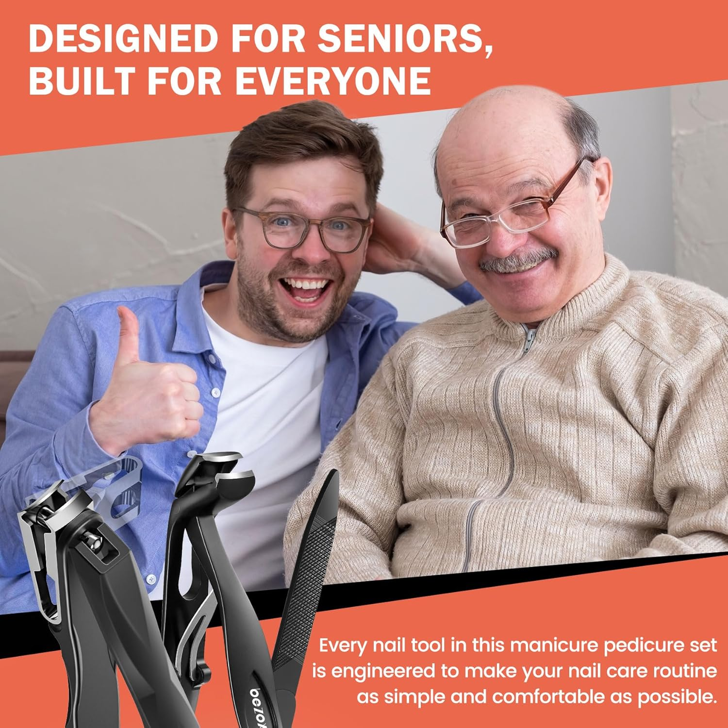 BEZOX Nail Clippers with Metal Nail File - Curved Head Toe Nails Clipper for Thick Nails for Seniors, Free Rotating Finger Nail Clippers for Adult - Premium Nail Cutters for Fingernails and Toenails