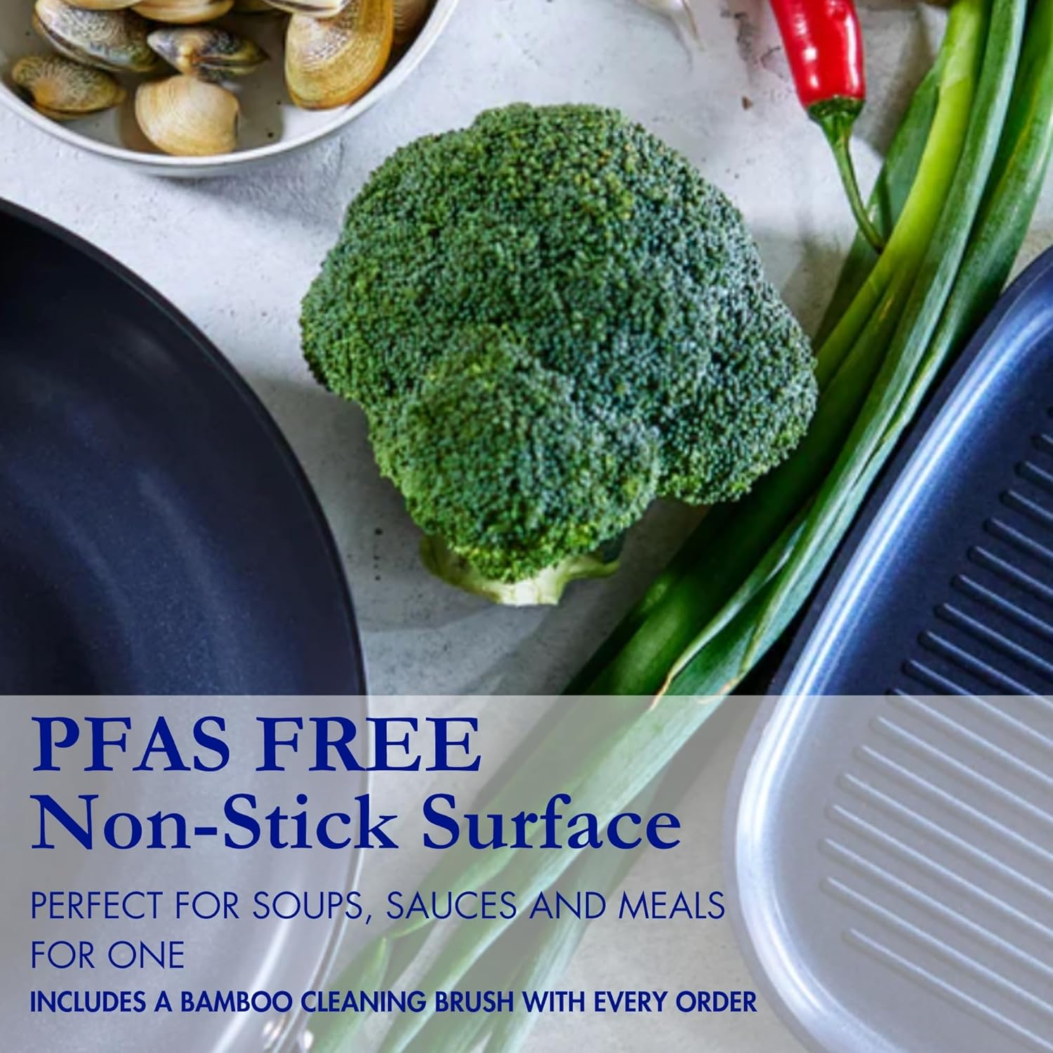 Blu. Cookware 20Cm Nonstick Sauce Pan with Lid Toxin-Free, Durable Non-Stick Ceramic, Recycled Aluminium, Pfa/Pfoa-Free, Suitable for All Hobs, Includes Cleaning Bamboo Brush image number 6
