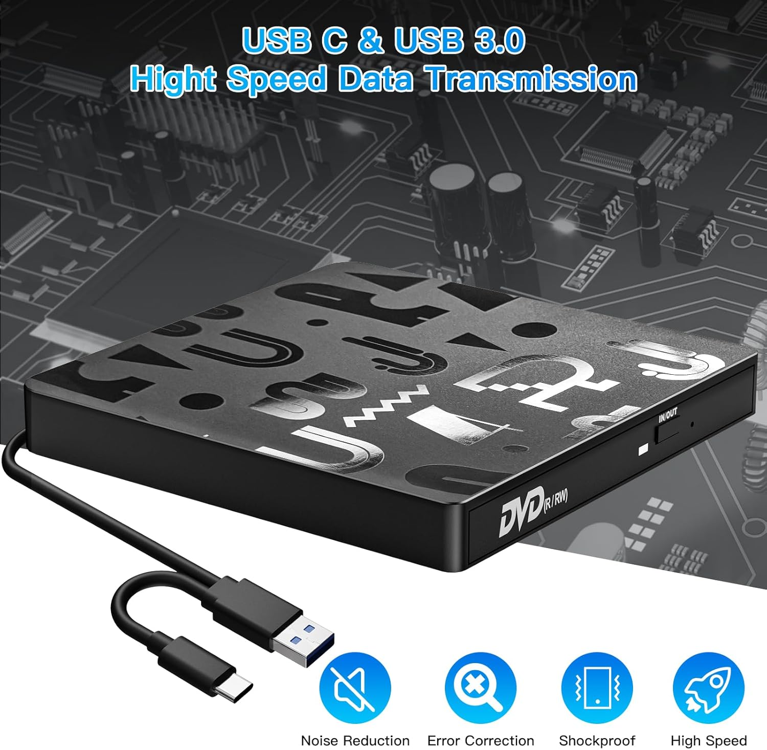 Bluefire USB C Laptop Drive, External CD DVD Drive, High Speed Data Transfer, Compatible with Window 11/10/8/7, Laptop, PC image number 1