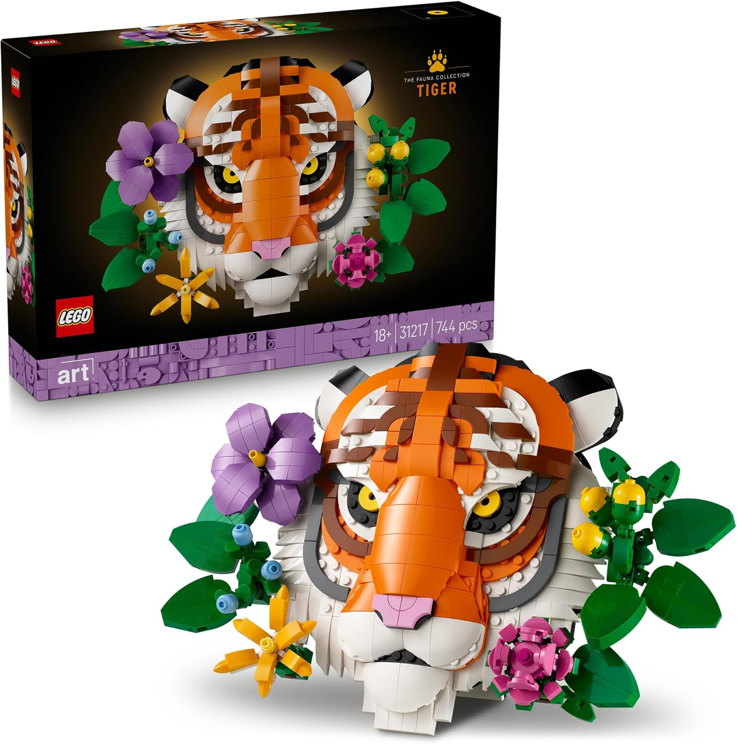 LEGO&reg; Art the Fauna Collection &ndash; Tiger 31217 New Home Housewarming Toys, Office Desk Decor with Decorative Flowers, Building Set for Adults, Buildable Wall Art for Animal and Nature Lovers image number 5
