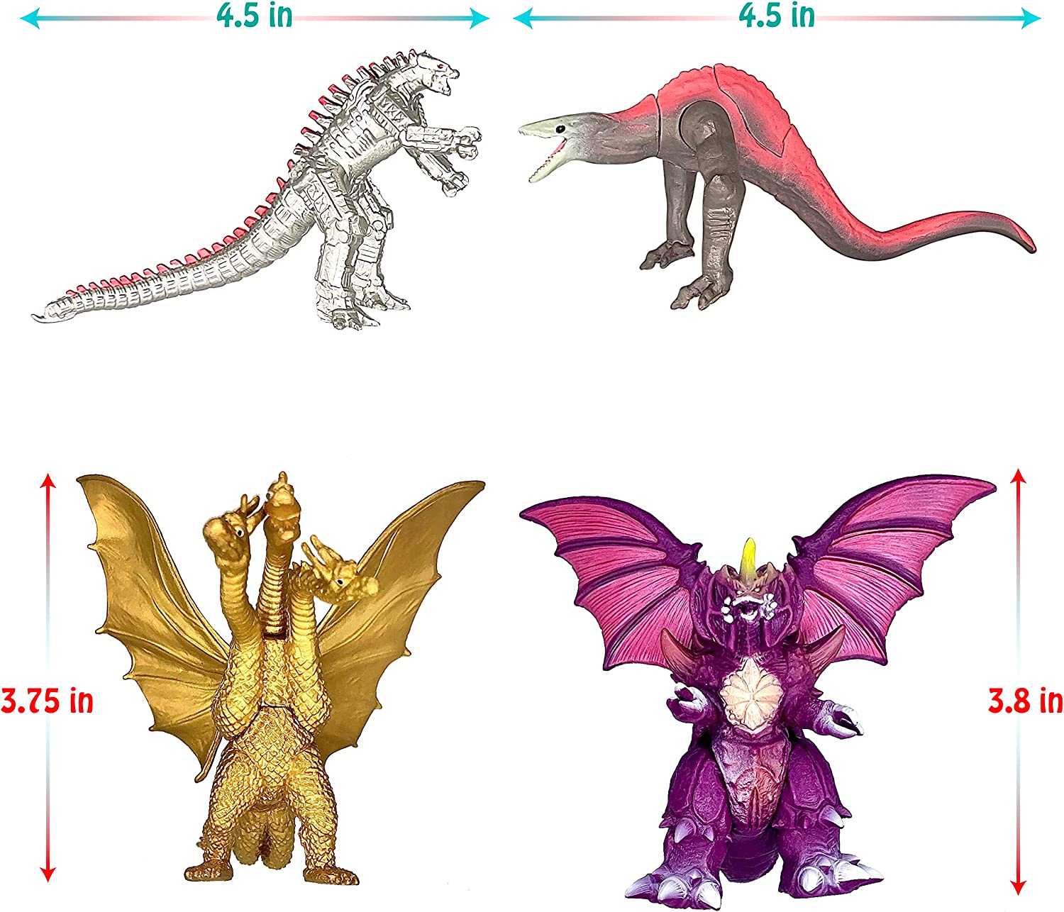 Twcare Set of 10 Godzilla Vs Kong Dinosaur Dragon Toys Movable Joint Action Figures, King of the Monsters Shin Ultima Gamera Mecha Mechagodzilla Ghidorah Skull Crawler Destoroyah Cake Toppers Pack image number 2