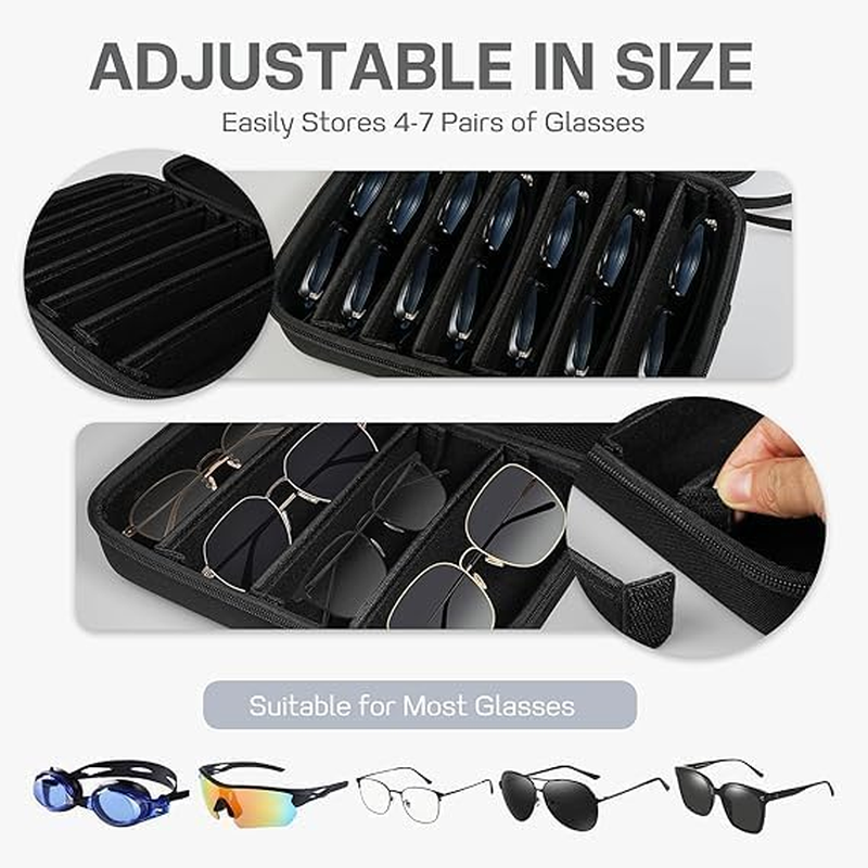 Hard Shell Travel Sunglasses Organizer Case, Portable Eyeglasses Storage Box with Adjustable Dividers & Slots for Multiple Glasses, Sunglass Case for Trip Men and Women image number 4