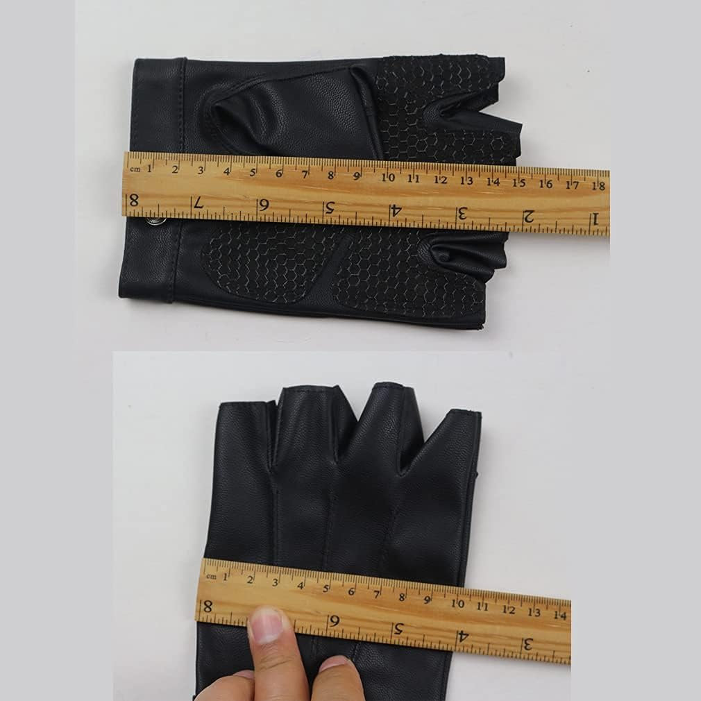 Fingerless Leather Men'S Half Finger Gloves Men'S Leather Non-Slip Motorcycle Driving Gloves - Black image number 2