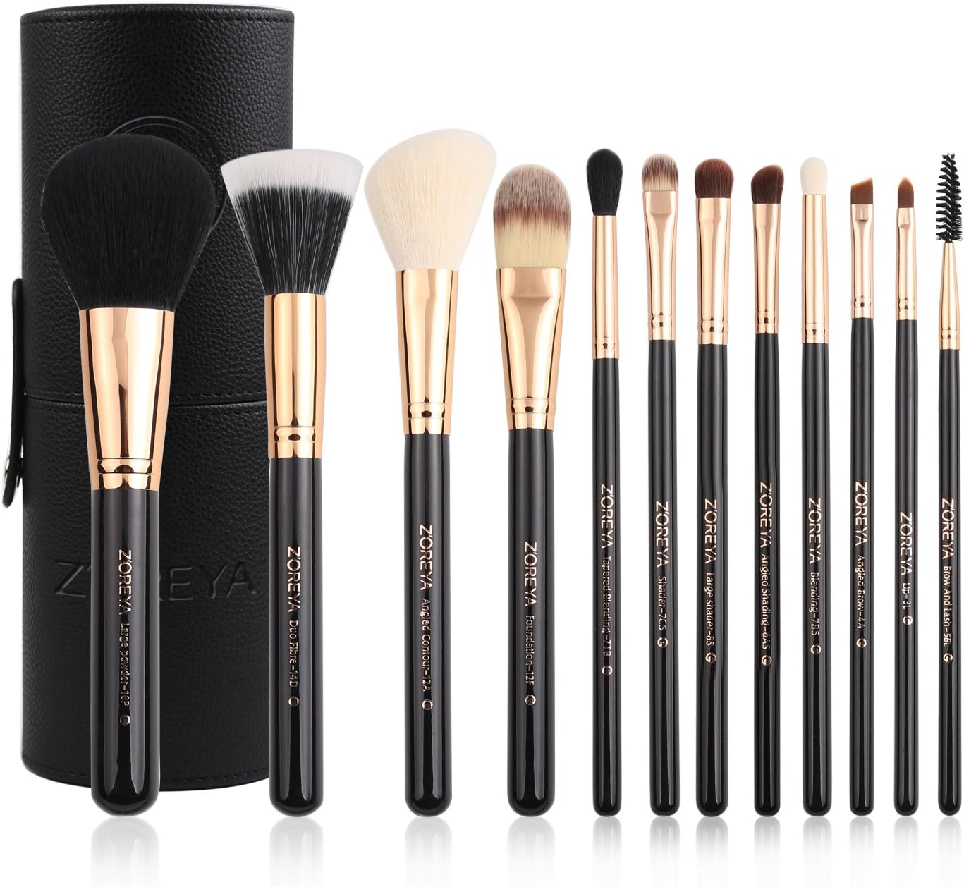 Zoreya Makeup Brush Set 12Pcs Pink Synthetic Makeup Brushes Travel Set with Holder Makeup Brush Organizer Foundation Powder Contour Blush Eye Cosmetic Brush Sets in Case with Bonus Gift Makeup Sponge