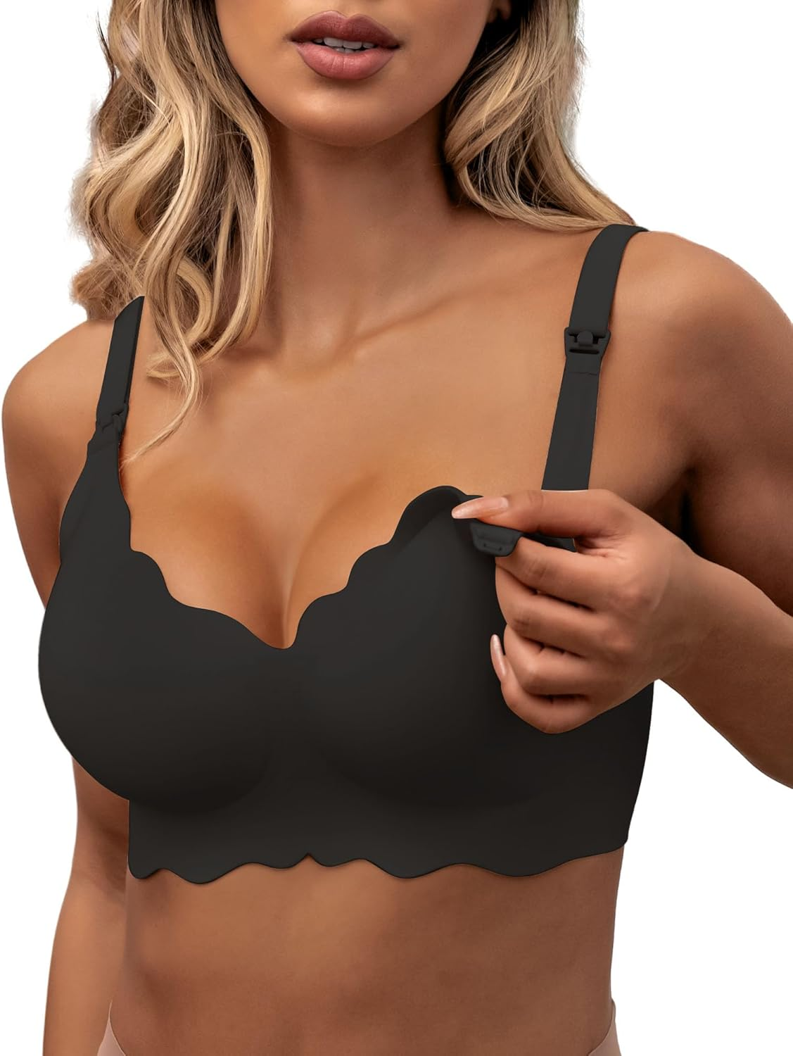 As Fairy Nursing Bras for Breastfeeding, Wireless Seamless Maternity Bra Ultra Comfort Pregnancy Sleep Bralette for Women, Black Double Front Shaft, S image number 5