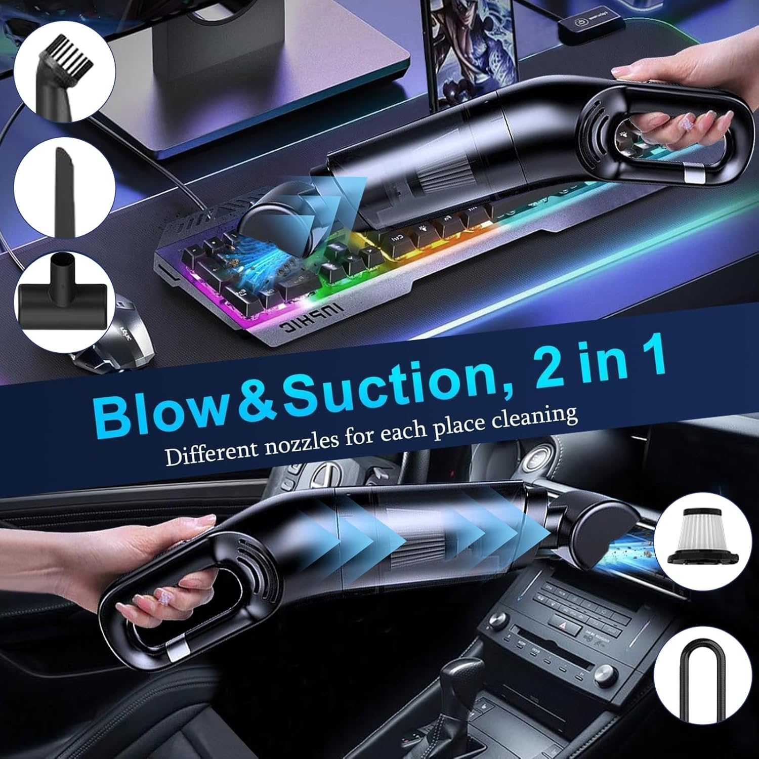 Handheld Portable Car Vacuum Cleaner, 10000Pa Vacuum Cleaner, 120W High Power Hand Held Vacuum and Multi-Nozzles for Car, Home, Office, Pet image number 1