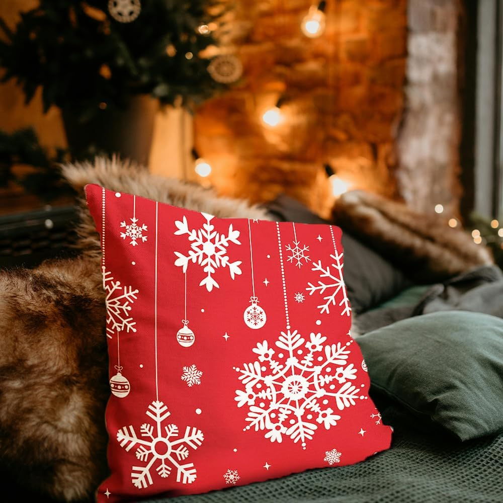 Christmas Pillow Cases Standard Size Christmas Pillow Covers 18X18 Snowflake Christmas Pillowcases for Bed Sofa Couch Xmas Cushion Covers for Pillows Festival Christmas Pillow Slipcover Home Decor - Christmas Pillow Cover image number 2
