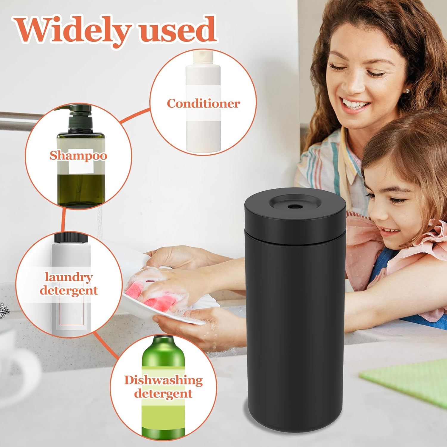 Awobepl Silicone Dish Soap Dispenser Refillable Dish Soap Squeeze Bottle 240Ml Dishwashing Liquid Dispenser Portable Hand Soap Bottle for Kitchen Sink (Black)