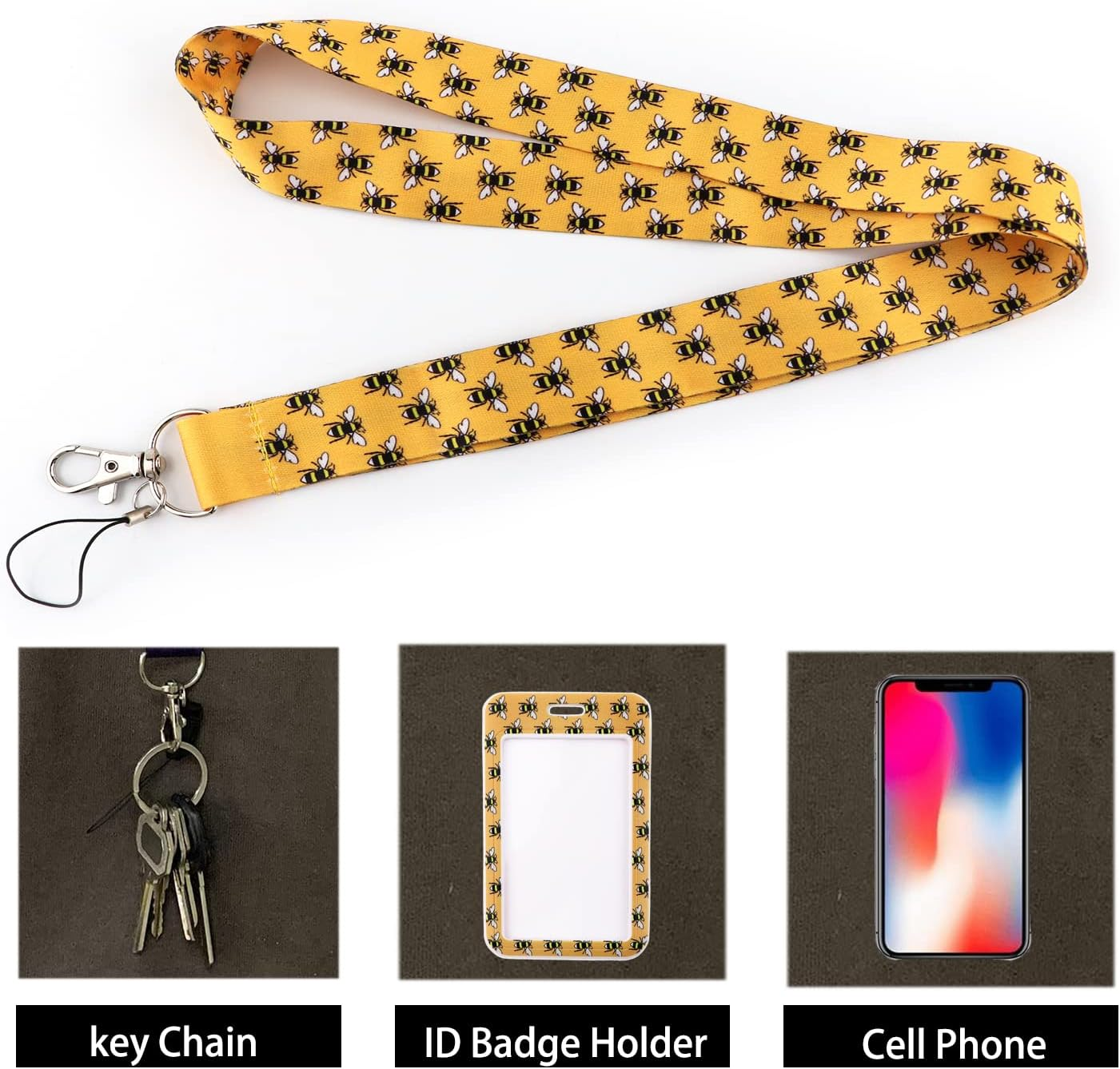Bee Lanyard with Card Holder Set for Neck Keys School Kids ID, Cute for Men Women Business - Little Bee image number 2