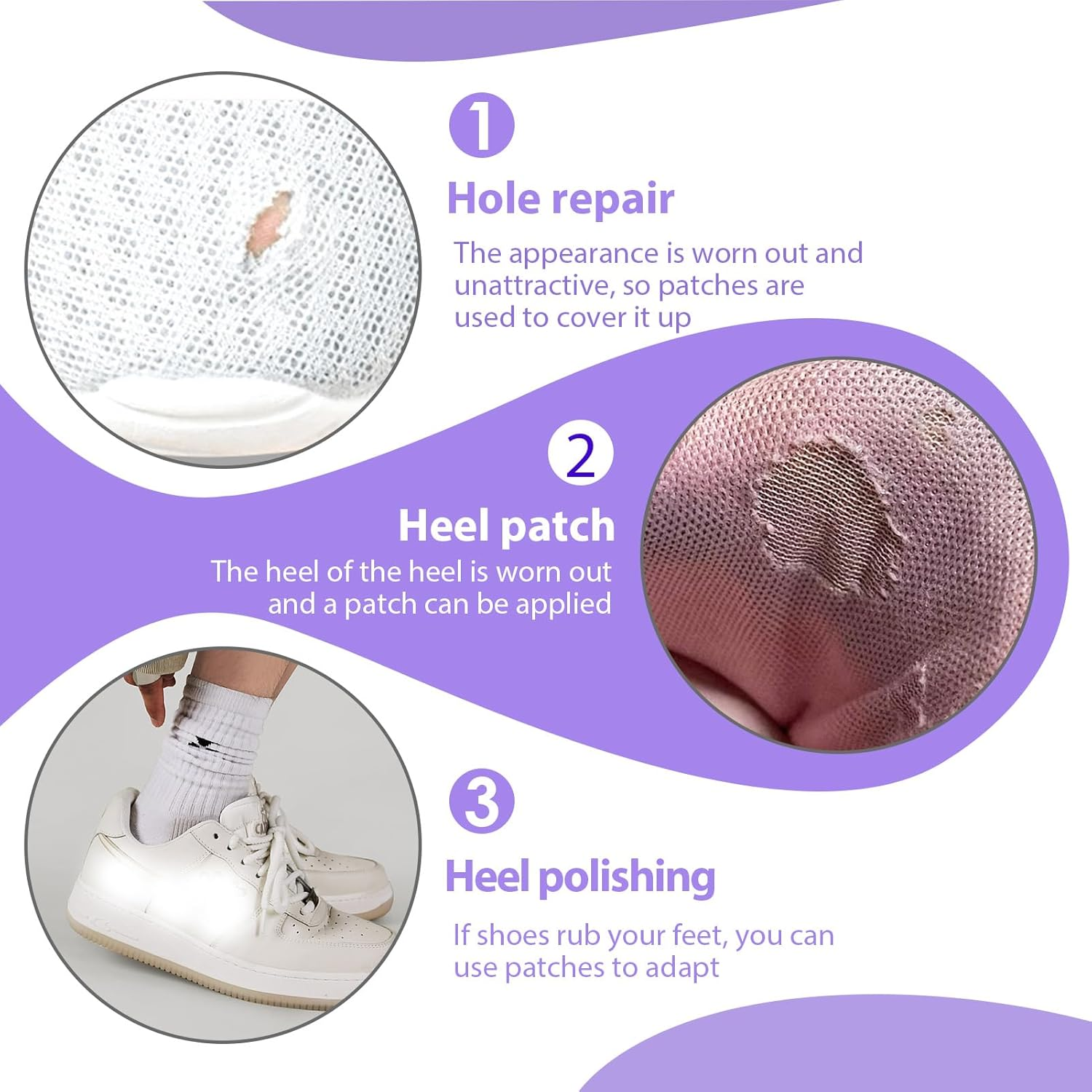 12 Pcs Shoe Hole Repair Patch, Self-Adhesive Sneaker Repair Patches, 3 Sizes Repair Holes of Different Shapes, Patches Suitable for Cracked Toe Cap Scratches Upper Prevention Toe Cracking image number 3