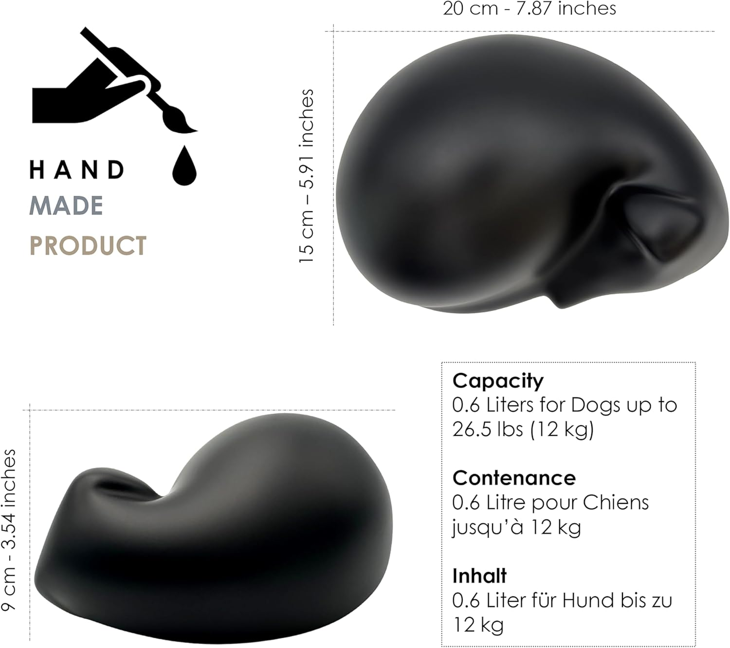 Comemori Sleeping Dog Urn for Ashes (Black) - Black image number 2