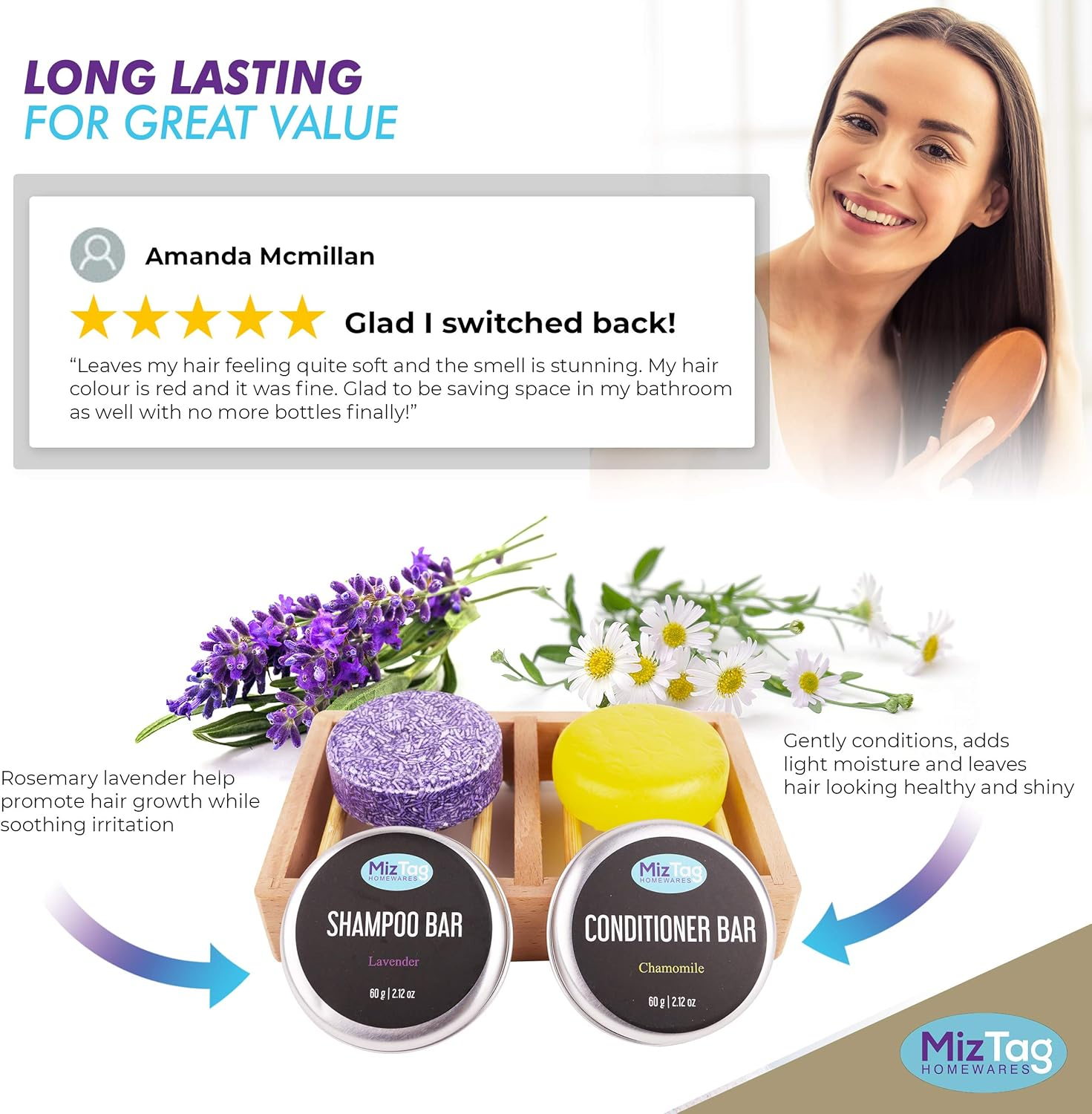 Shampoo and Conditioner Bars with Natural Vegan Ingredients - Phthalate-Free, Paraben-Free - Holder and Travel Tins Included image number 1