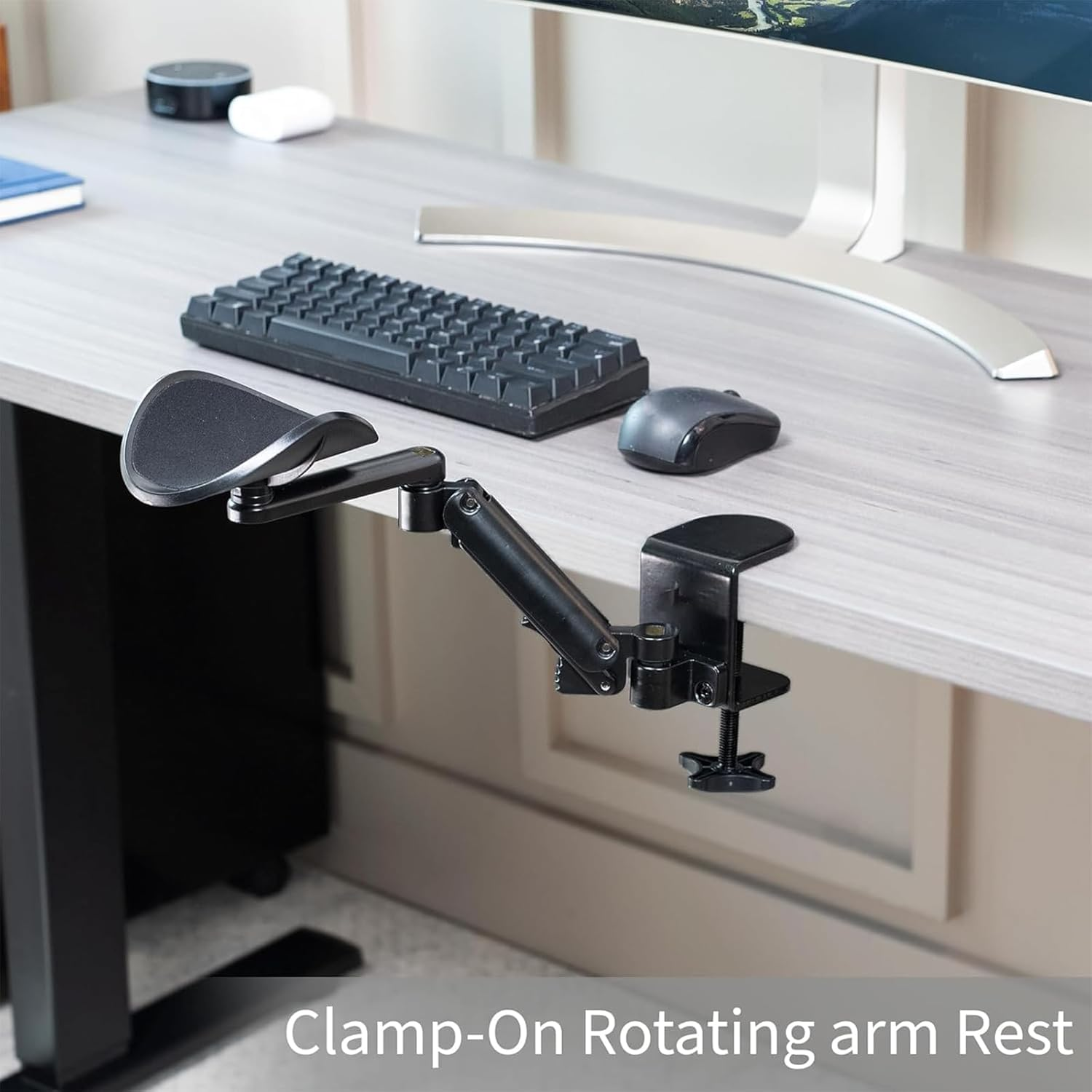 Adjustable Clamp-On Armrest - Rotating Desk Cradle Elbow Cushion, above Table Extension Arm Support - Black (2 Pack) image number 4