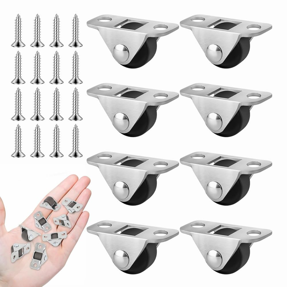 Kastetards 8 Pcs Mini Caster Wheels, Small Fixed Caster Wheels with Screws,Low Profile Single Direction Tiny Wheels for Furniture Small Appliances Cart Drawer Storage Box & Bins image number 2