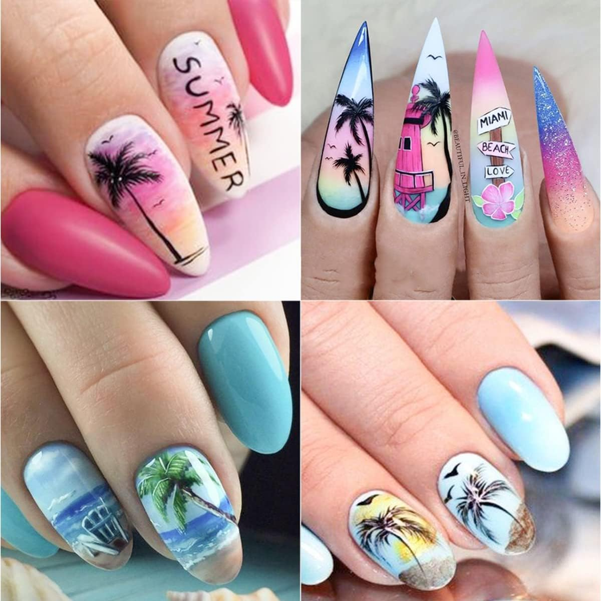Coconut Trees Nail Art Stickers Summer Beach Nail Decals Stickers for Nail Art Plam Tree Tropical Style Nail Art Water Transfer Decals Sliders for Summer Nails Art Decoration Supplies Manicure Tips image number 6