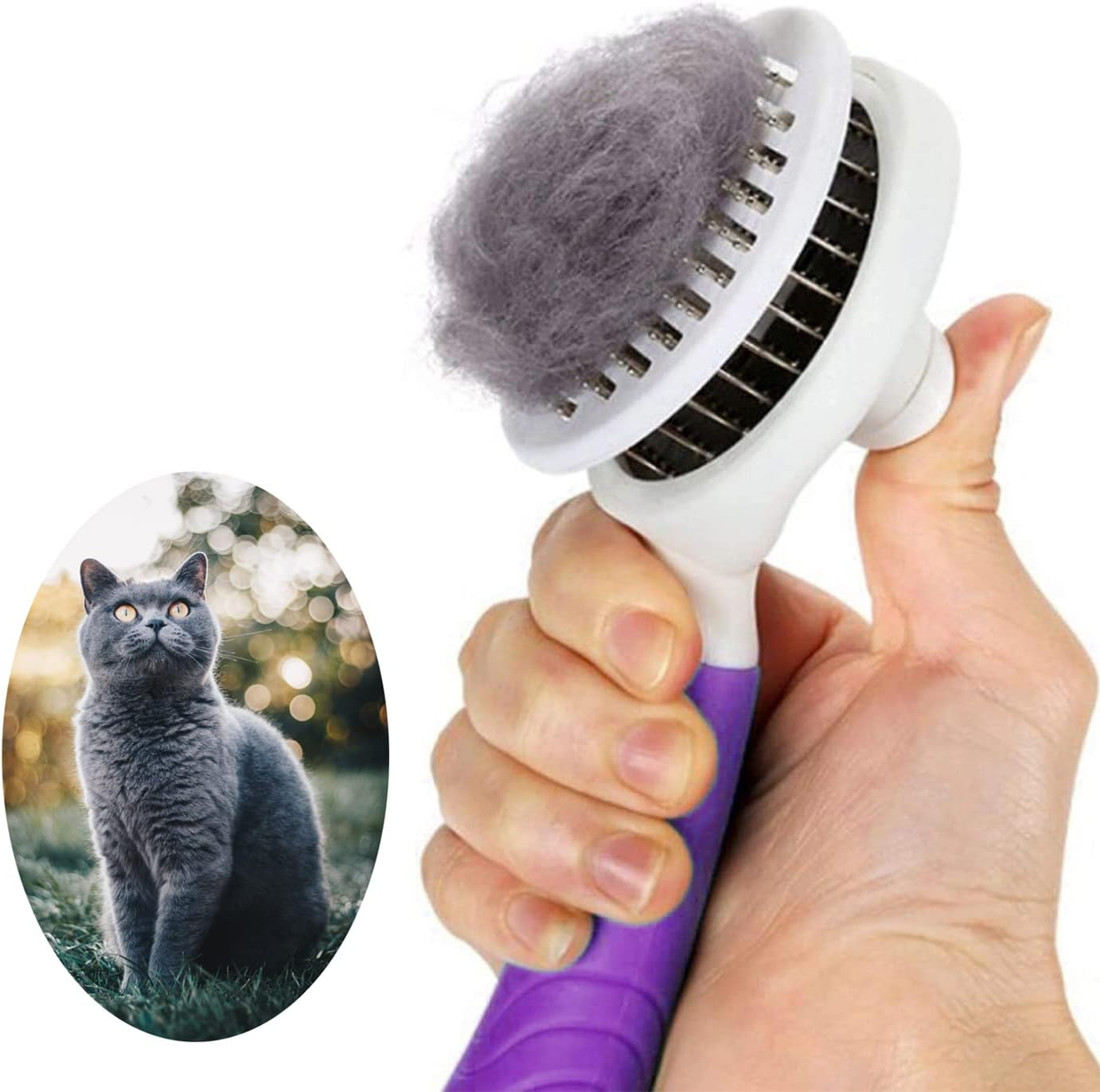 Cat Self Cleaning Slicker Brush, Pets Skin Friendly Grooming Brushes for Shedding Dogs Cats Hair Easy to Remove Loose Undercoat with Long or Short Hairs Pet Massage Tool All Hair Type - UPGRADED