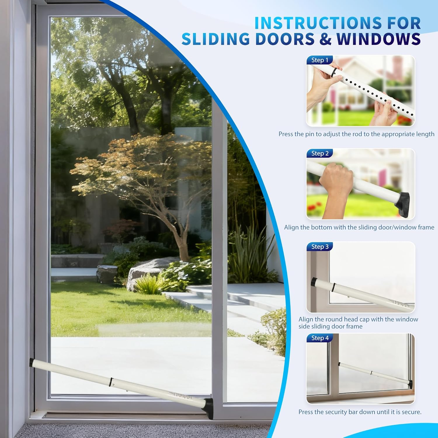 2025 Upgraded 2-In-1 Door Security Bar & Sliding Windows Bar,Adjustable Heavy Duty Stoppers Jammer for Apartment,Home, Hotel Room,Travel(1 Pack,White) image number 3