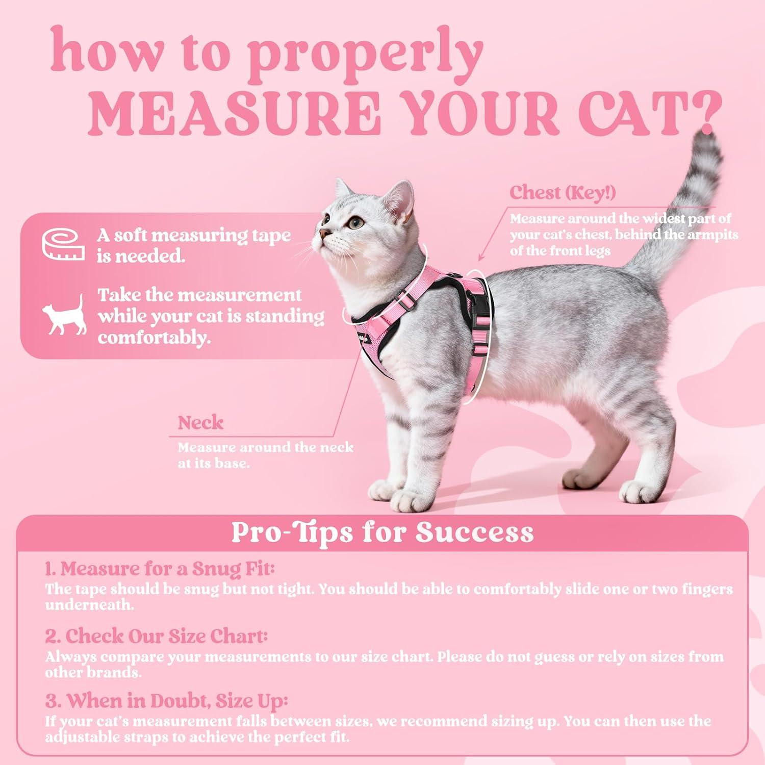 Rabbitgoo Cat Harness and Leash for Walking, Escape Proof Soft Adjustable Vest Harnesses for Cats, Easy Control Breathable Reflective Strips Jacket,Pink, XS image number 7