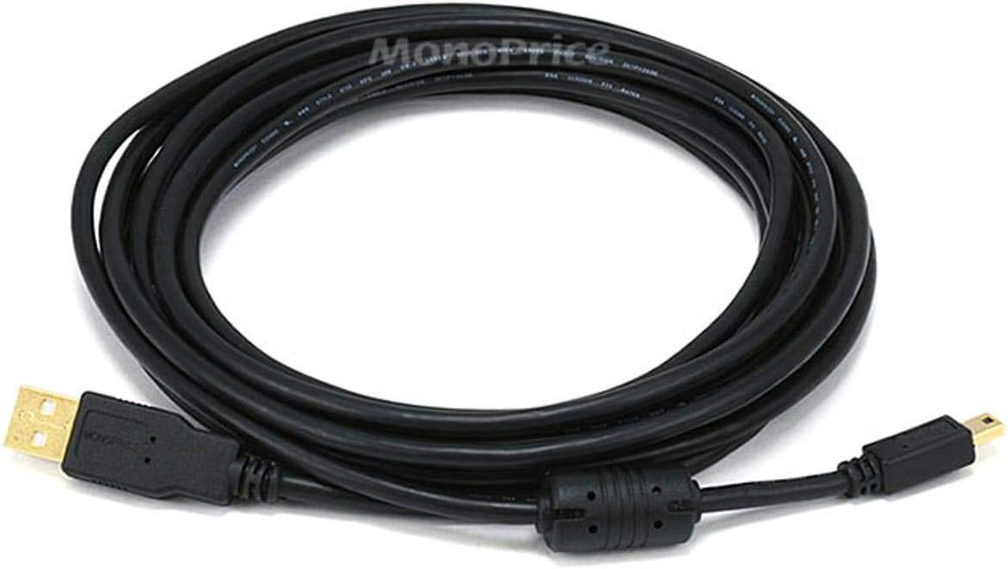 Monoprice 10-Feet USB 2.0 a Male to Mini-B 5Pin Male 28/24AWG Cable with Ferrite Core (Gold Plated) (105449) image number 5