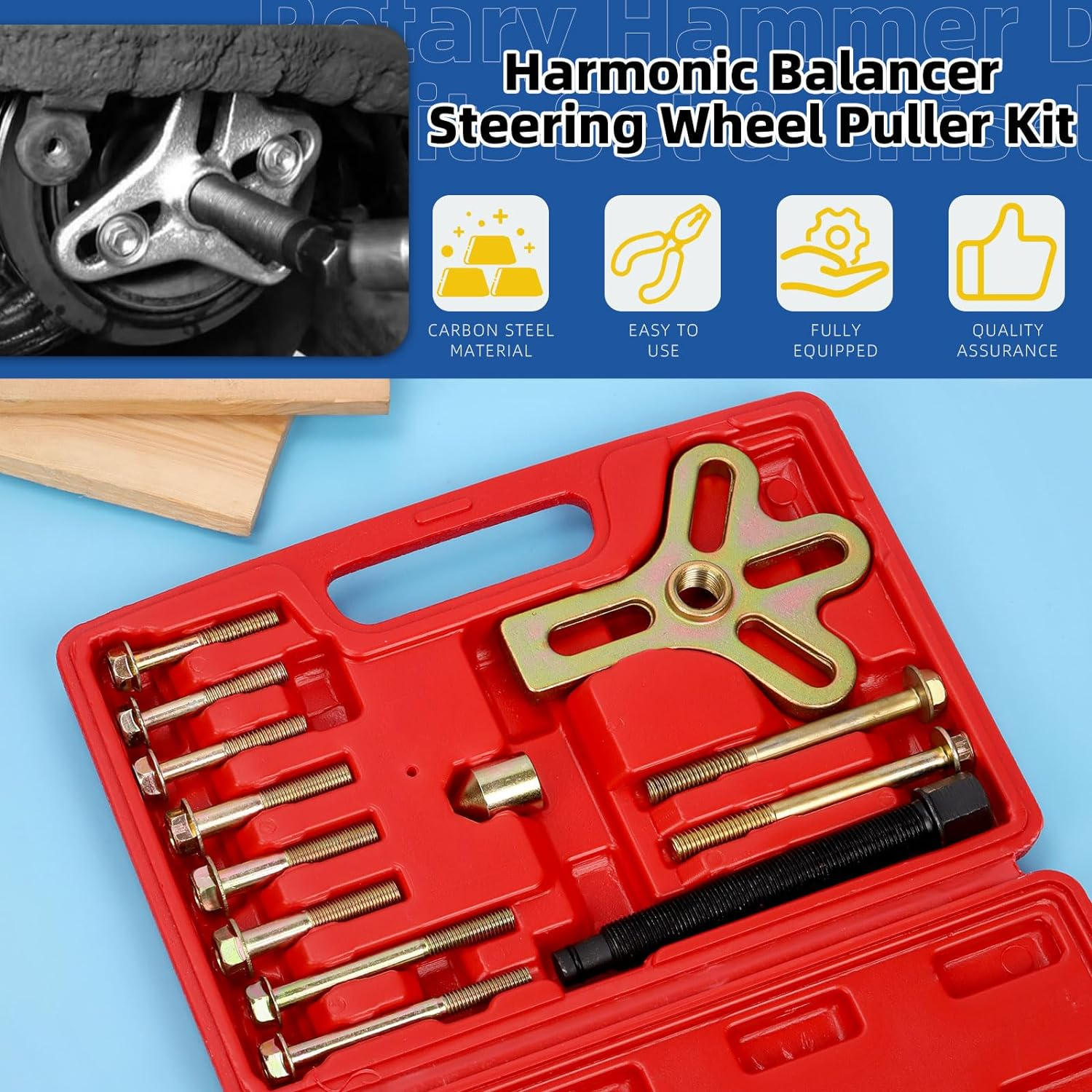 Glarks 13Pcs Harmonic Balancer Steering Wheel Puller Kit Power Steering Pulley Puller Installer Tool Set Crankshaft Pulleys and Gears for Car Pickup SUV image number 1