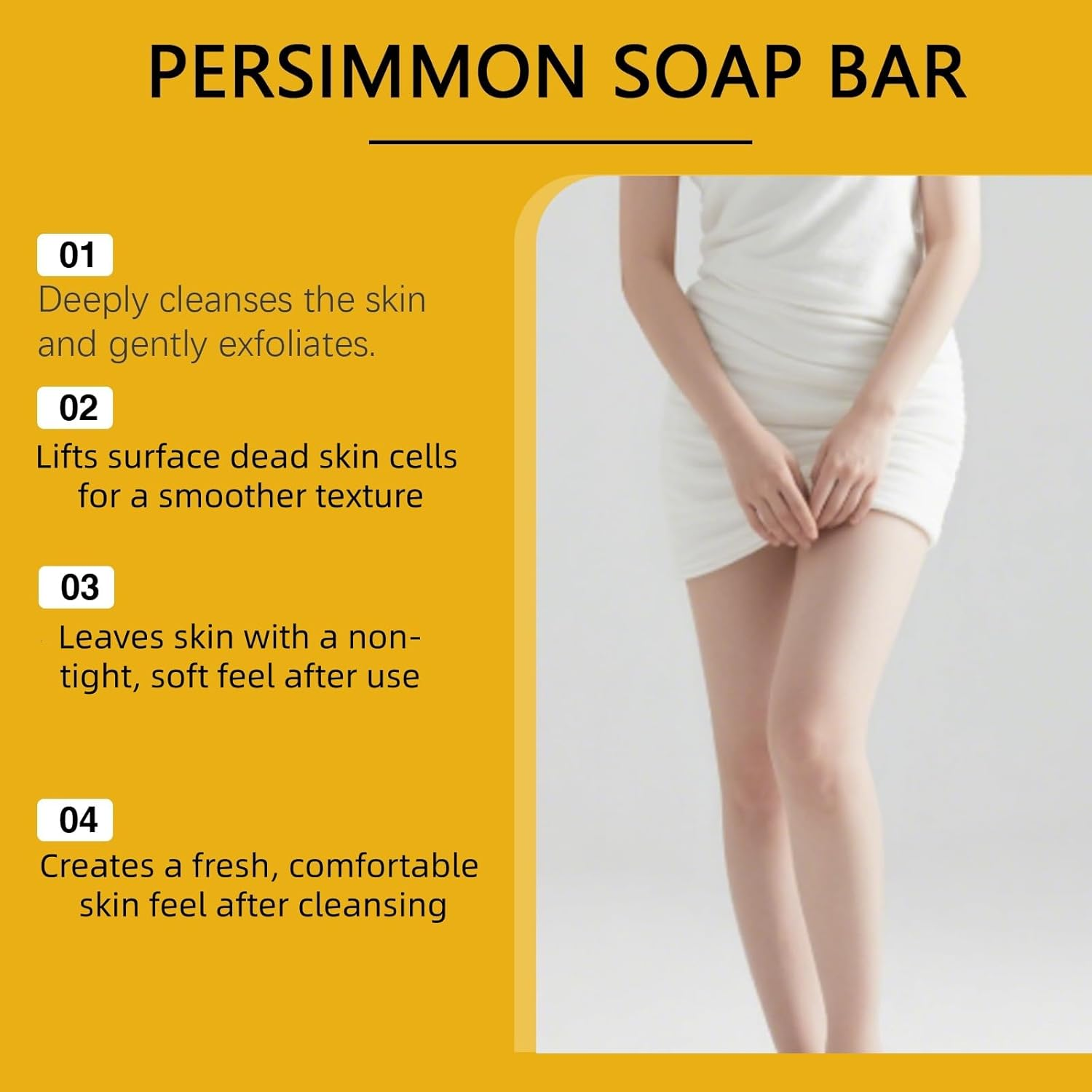 Persimmon Soap Bar, Body & Face Soap for Deep Cleansing,Gentle Exfoliating & Moisturizing, Long Lasting Fresh Scent, Post-Clean Comfort for Daily Use，Deodorizing for Old People Smell (1PCS) - 4Pcs image number 4