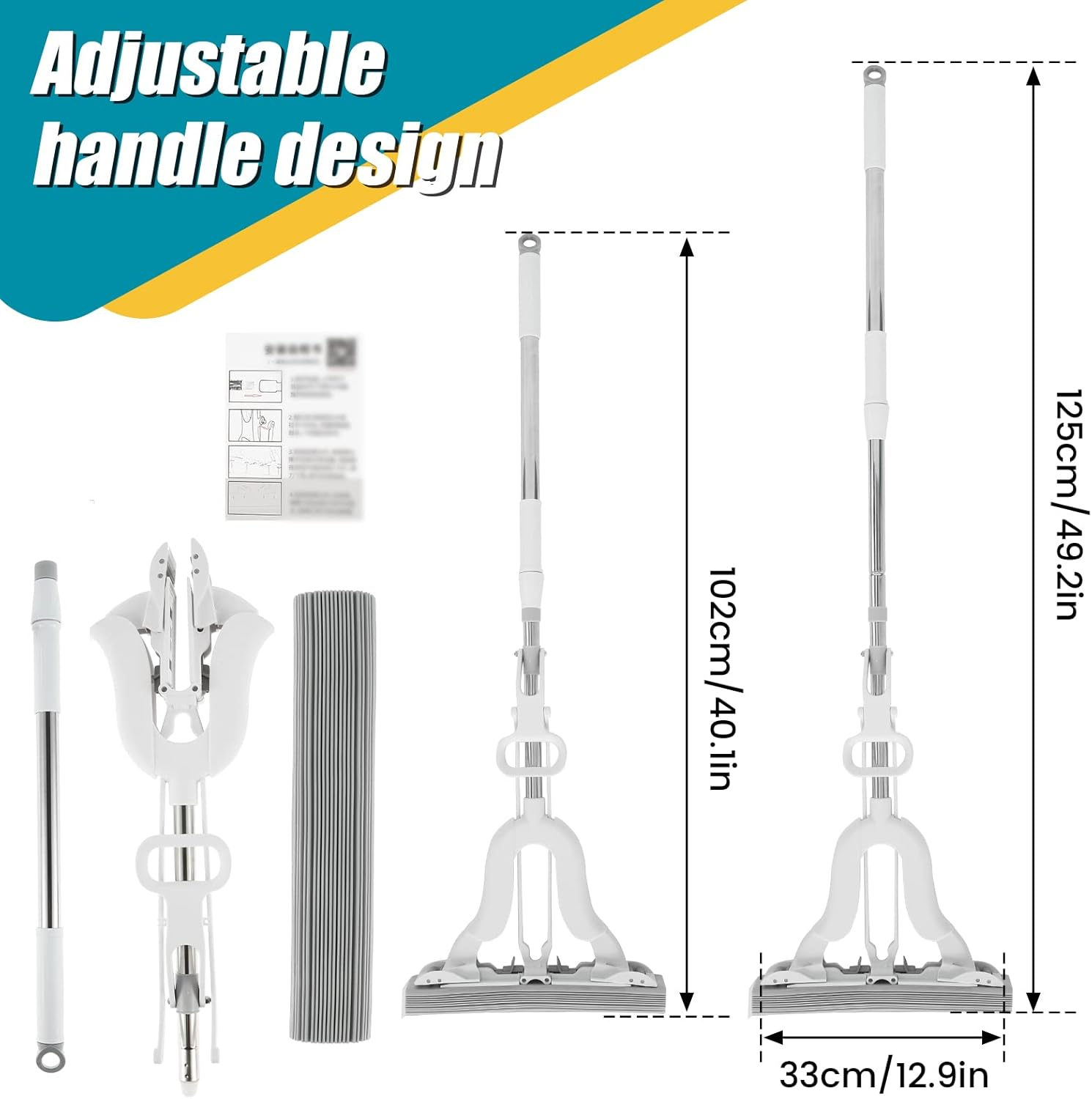 Kandishiex PVA Sponge Mop, Super Absorbent Sponge Roller Mop, Wet and Dry Use, Self Wringing, 12.9In Head, for Home Floor image number 3