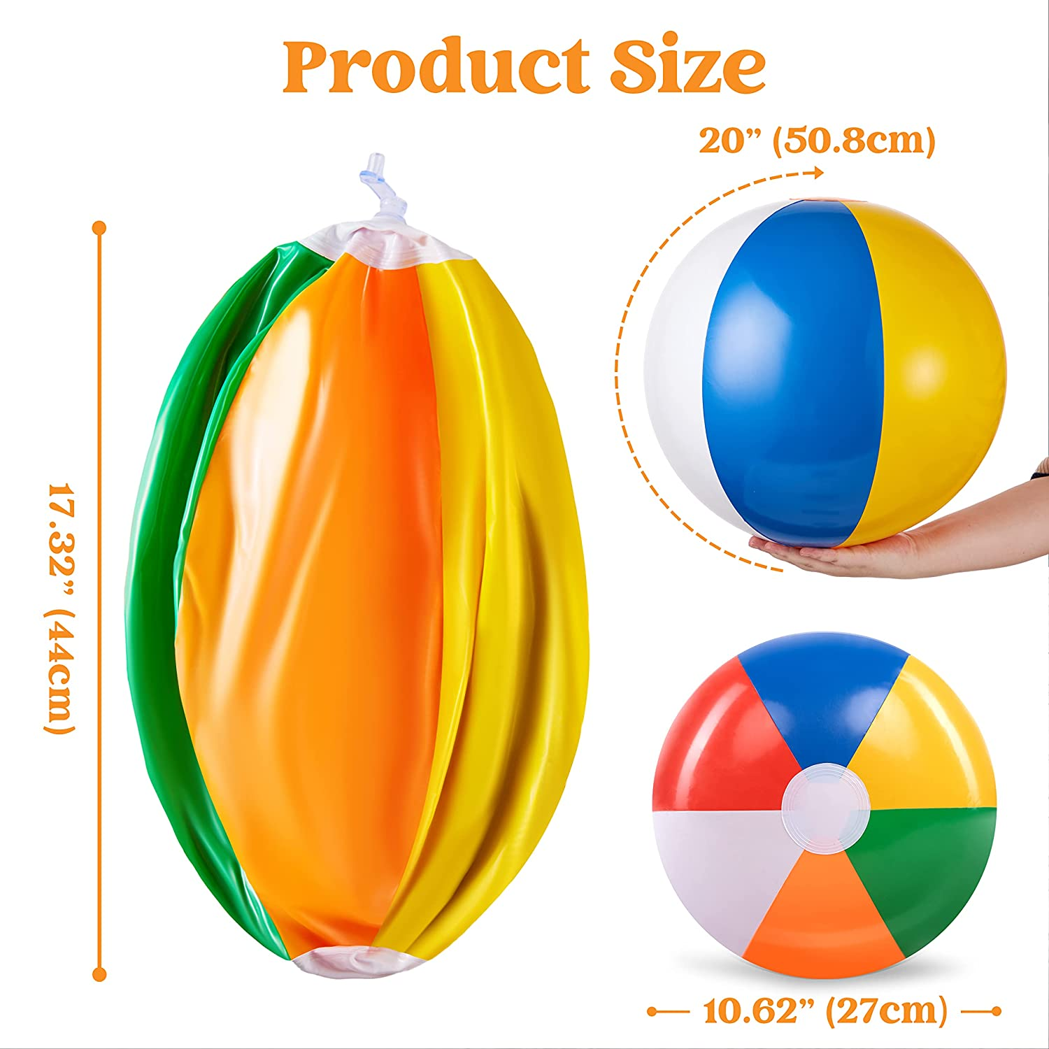 JOYIN 4-Pack 20" Beach Balls - Large Rainbow Beach Ball Inflatable Pool Toys for Party Supplies Decorations, Adults Kids Birthday Luau Summer Beach Water Games Beachball Party Favors image number 6