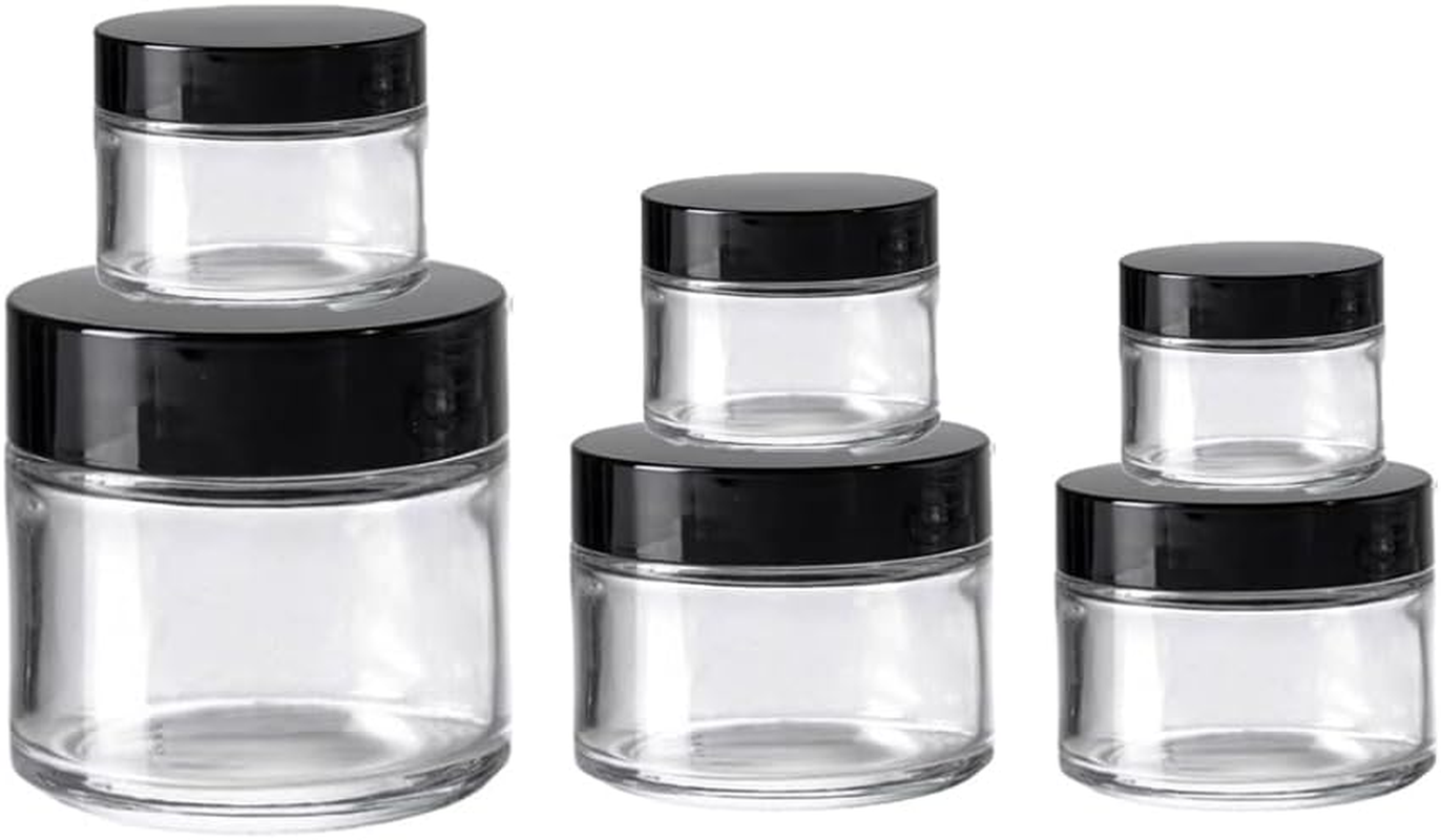 6 Pack Black Glass Jars with Lids & Inner Liners,5/10/15/20/30/60 Gram Small Glass Jar Travel Size Containers,Empty round Cosmetic Containers for Cream,Lotion,Powder,Lip Balms,Eye Creams