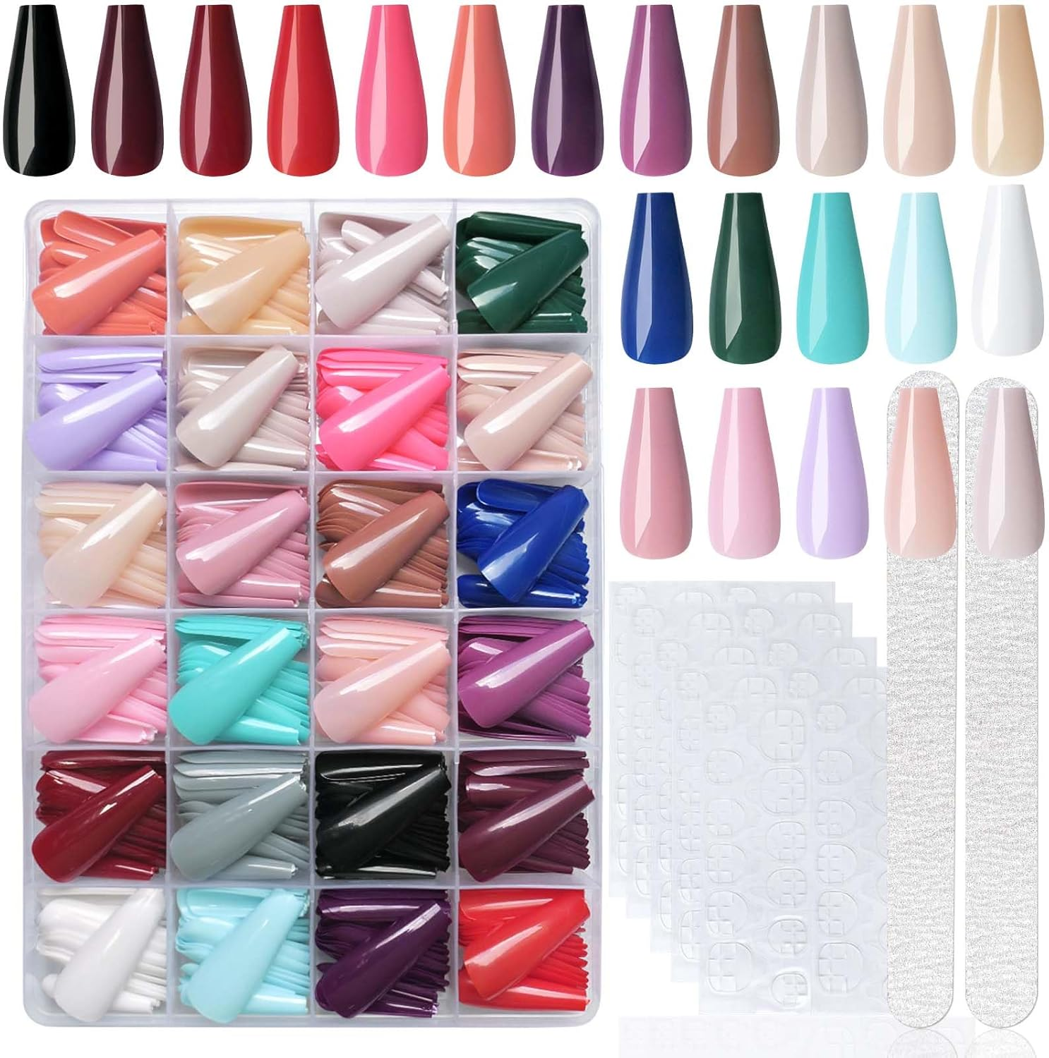 Loveourhome 576Pc Coffin Press on Nails Long Colored Fake Nails Tips Full Cover Medium Ballerina Press on Nail Acrylic Artificial False Fingernails Manicure Decor image number 5