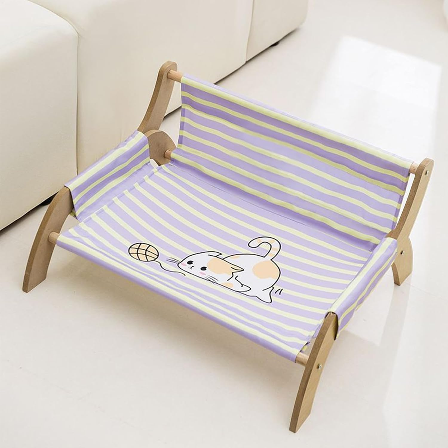 Cat Lounger - Comfortable Kitten Resting Lounge, Soft Breathable Sleeping Stripe Bed | Cozy Cat Soothing Lounger for Apartment Living, Indoor and Outdoor Use, Pet Chair, Comfort with Calming Design image number 2