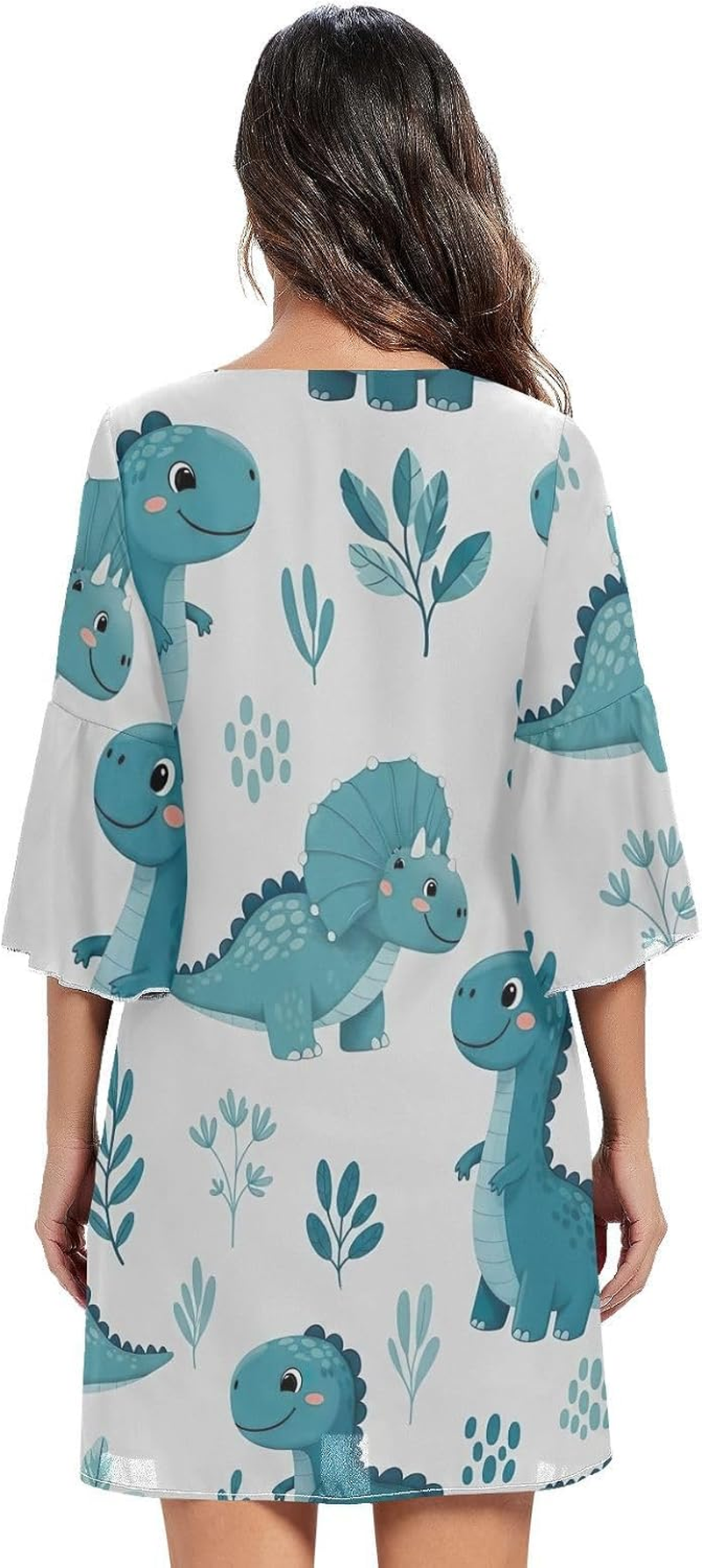 Cute Dinosaur Blue Casual Dress Printed Line Maternity Dress image number 5