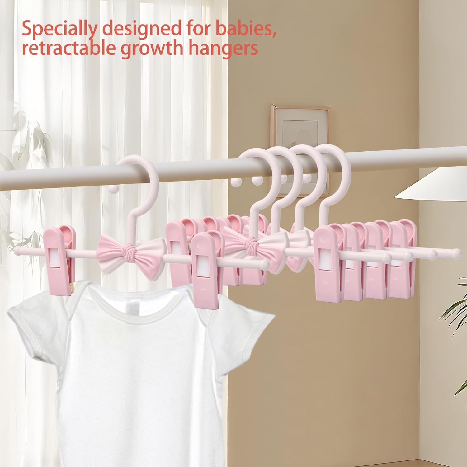 10 PCS Hangers with Finger Clips, Baby Hangers with Adjustable Clips, Trousers Hangers with Clips, Coat Hangers, Kids Hangers with Clips, Non-Slip Clothes Hanger for Babies and Kids (Pink) image number 1