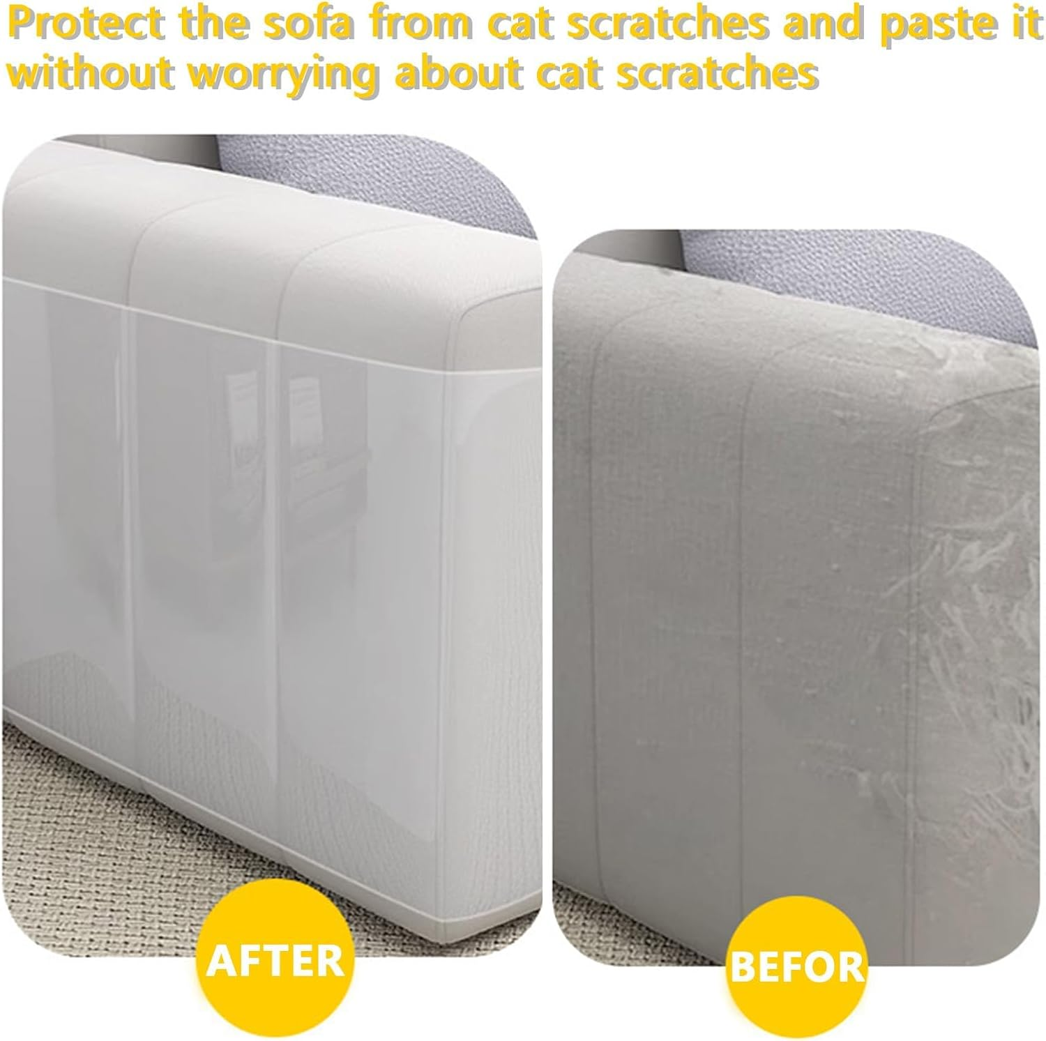 Cat Scratch Protector, Grip-Resistant and Durable Anti-Scratch Tape with Scraper, Anti-Scratch Furniture Protection for Sofa, Couch, Walls & Mattresses, Durable Scratch Deterrent for Cats(20 X 300Cm) image number 6