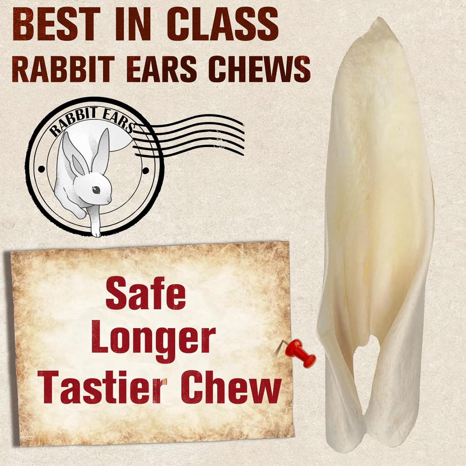 100% Natural Rabbit Ears for Dogs, Thick Cut & All-Natural Whole Ears, 100% Grass Fed Rabbits, Safe Rawhide Alternative Prime Dog Chews image number 2