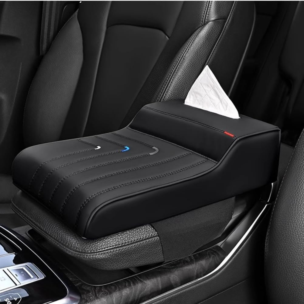 Raksonic Car Center Console Cover Drink Holder Multifunctional Storage Leather Car Armrest Cover Waterproof and Wear Resistant Memory Foam Suitable for Most Cars Black