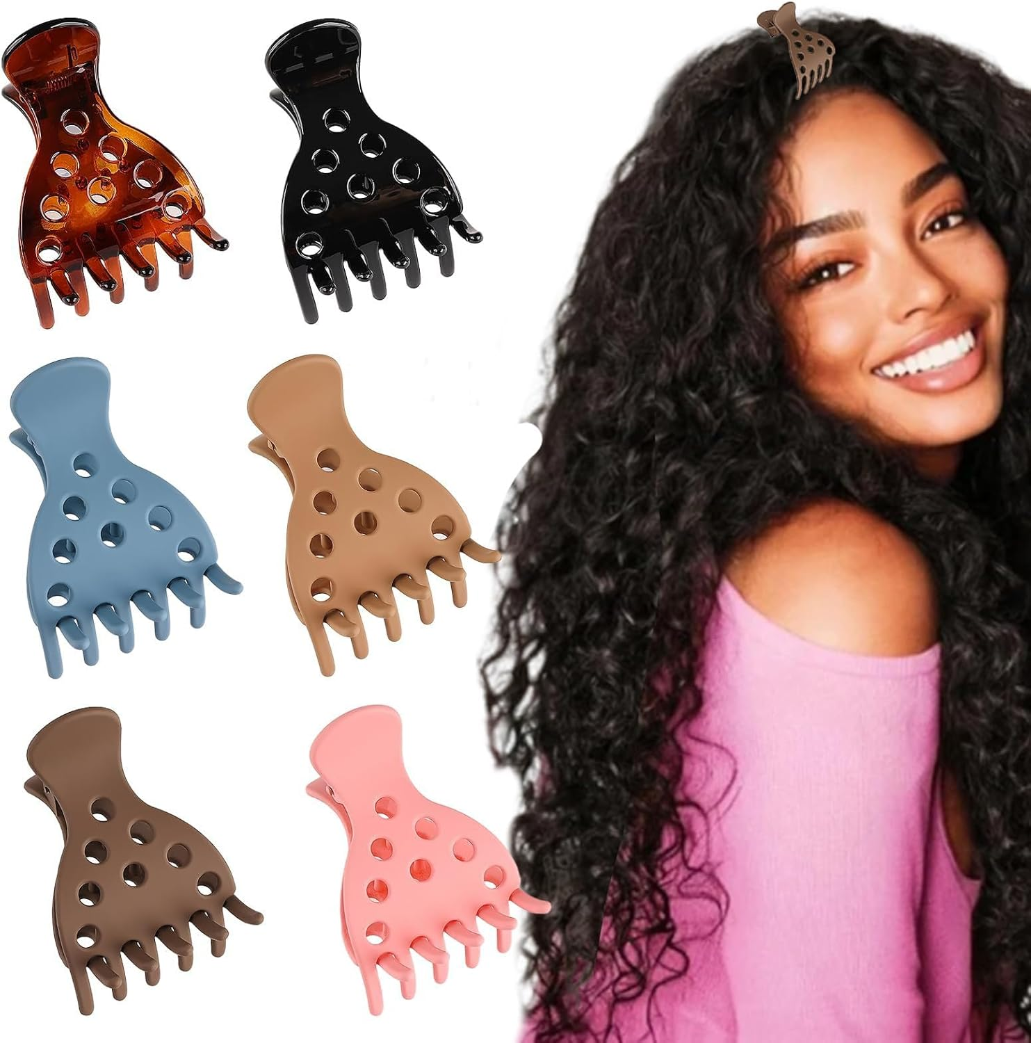 Jaw Clamps Volume Curly Hair Claw, 6Pcs Anti-Slip and Anti-Wrinkle Volume Root Clips, No Crease Hair Root Lifting Clips for Natural Volume Curls