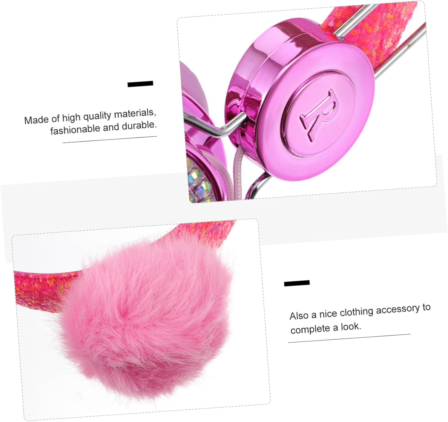 COHEALI Kids over Ear Headphones with Microphone Rhinestone Glitter Furry Ball Wired Headset for Children Pink Fuzzy Earphones Suitable for Online Study and Gaming Random Color image number 4