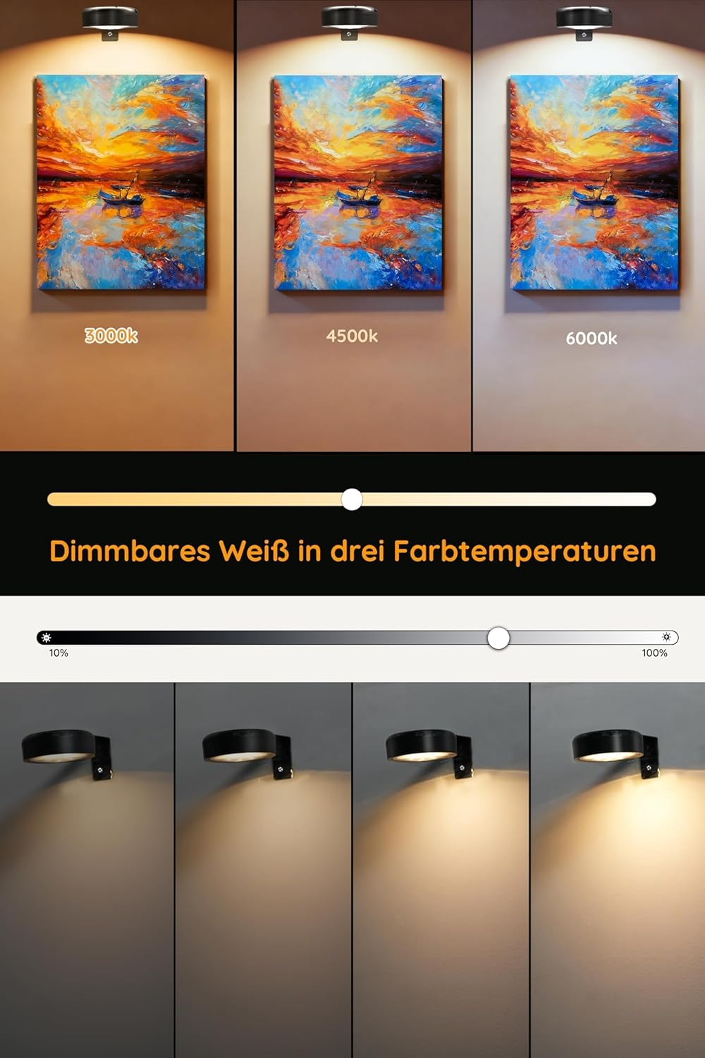 Wireless Picture Light, Battery Picture Light with Remote Control, USB Rechargeable, Painting Lighting with Battery 2000 Mah (Black)