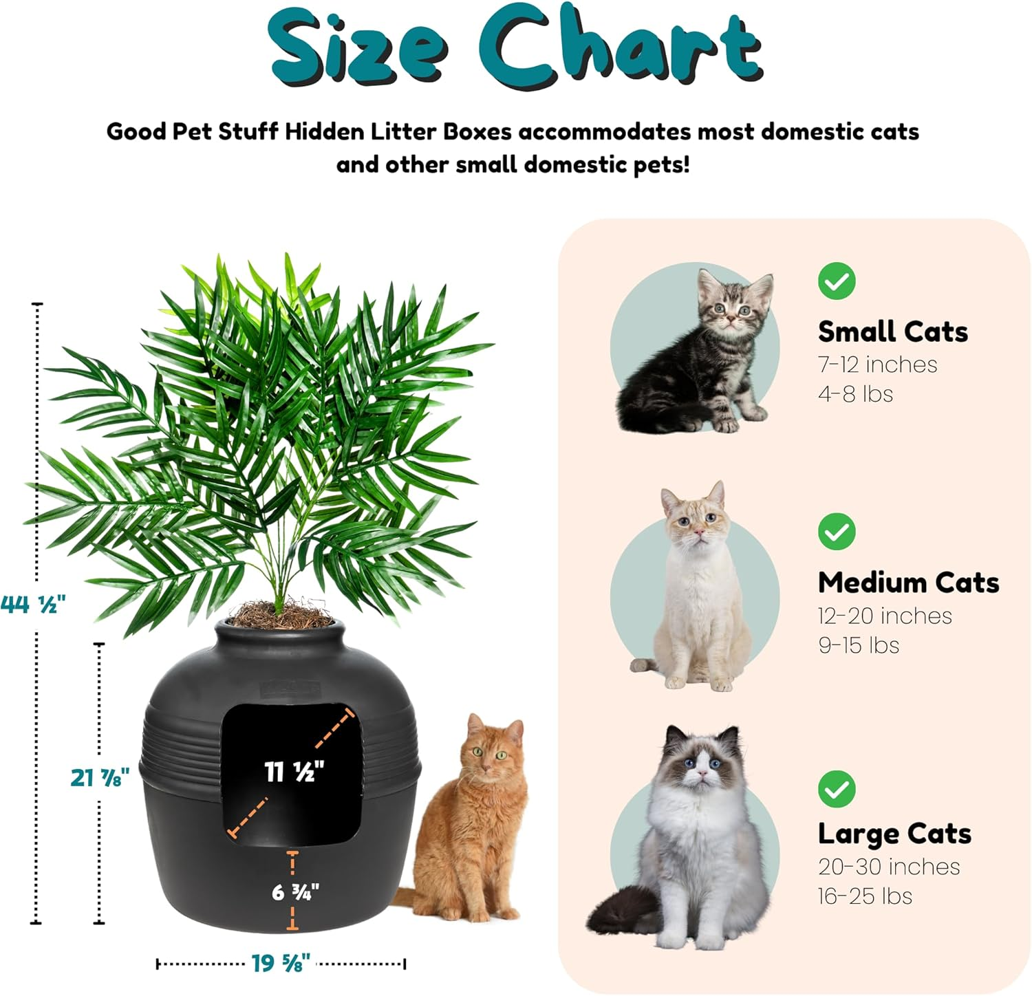 Good Pet Stuff Hidden Cat Litter Box Enclosure with Artificial Plant, Decorative round Planter, Vented Carbon Charcoal Filter for Odor Control, Easy-To-Clean, Made in USA, Base Kit, Black image number 2